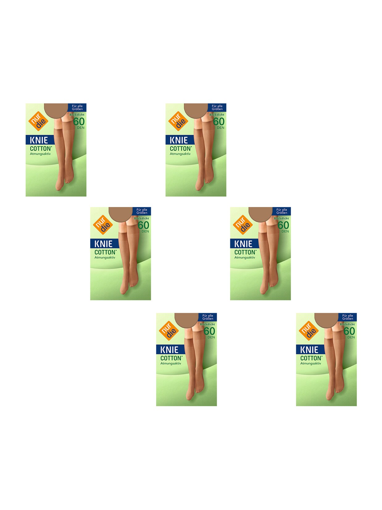 NUR DIE Damen Kniestrümpfe Kniestrümpfe Cotton 60 DEN 6er Pack