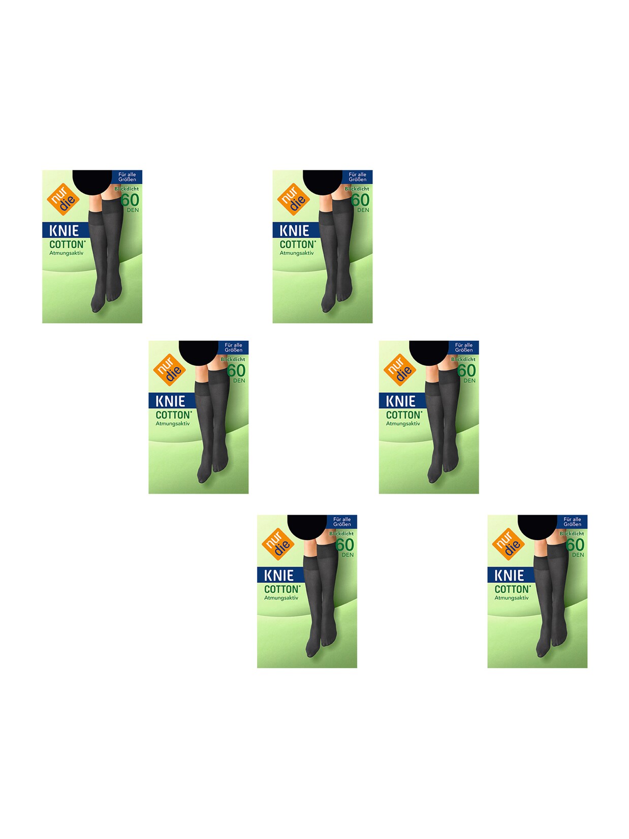 NUR DIE Damen Kniestrümpfe Kniestrümpfe Cotton 60 DEN 6er Pack