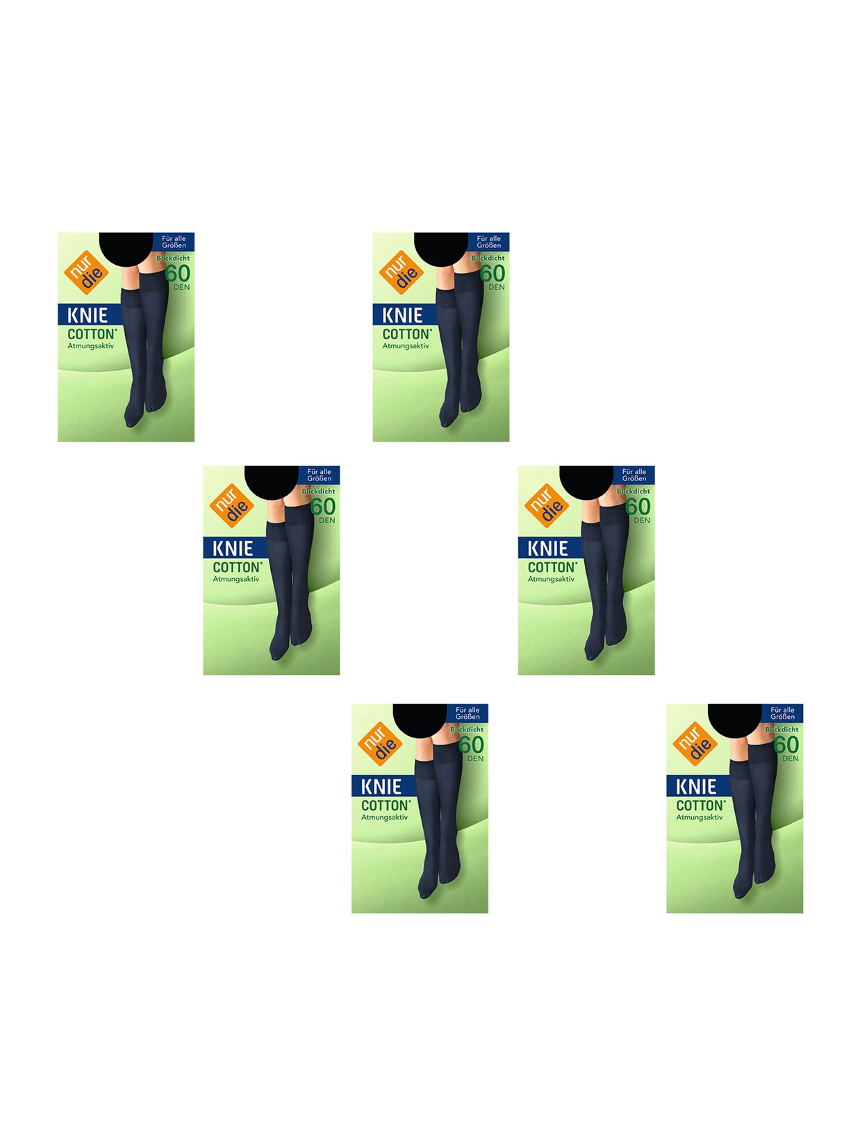 NUR DIE Damen Kniestrümpfe Kniestrümpfe Cotton 60 DEN 6er Pack
