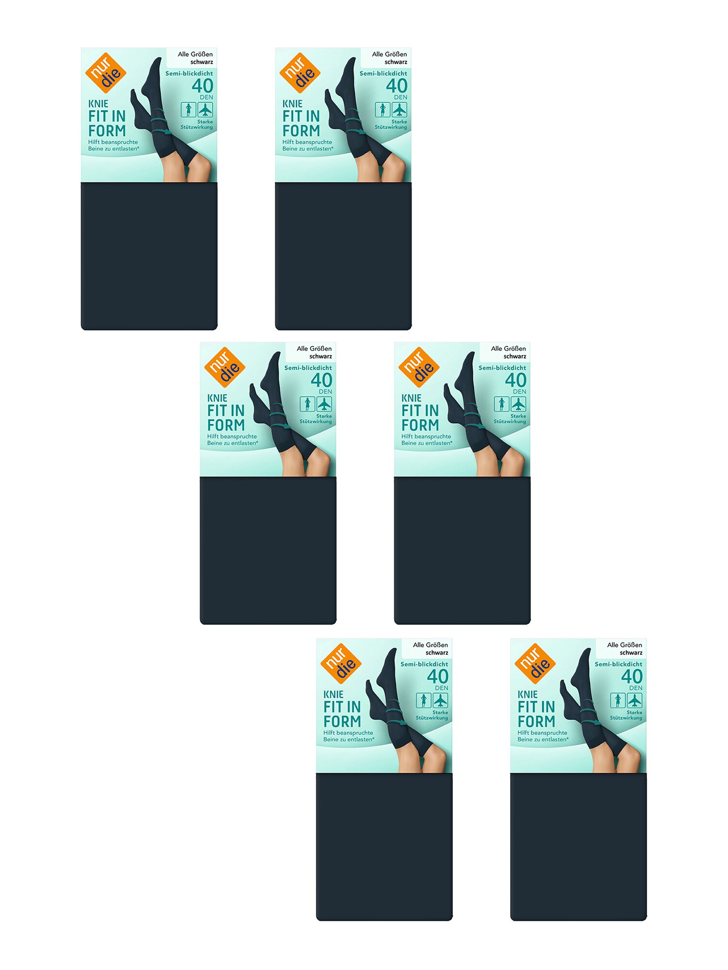 NUR DIE Damen Kniestr&uuml;mpfe Kniestr&uuml;mpfe Fit in Form 40 DEN 6er Pack - Bild 1