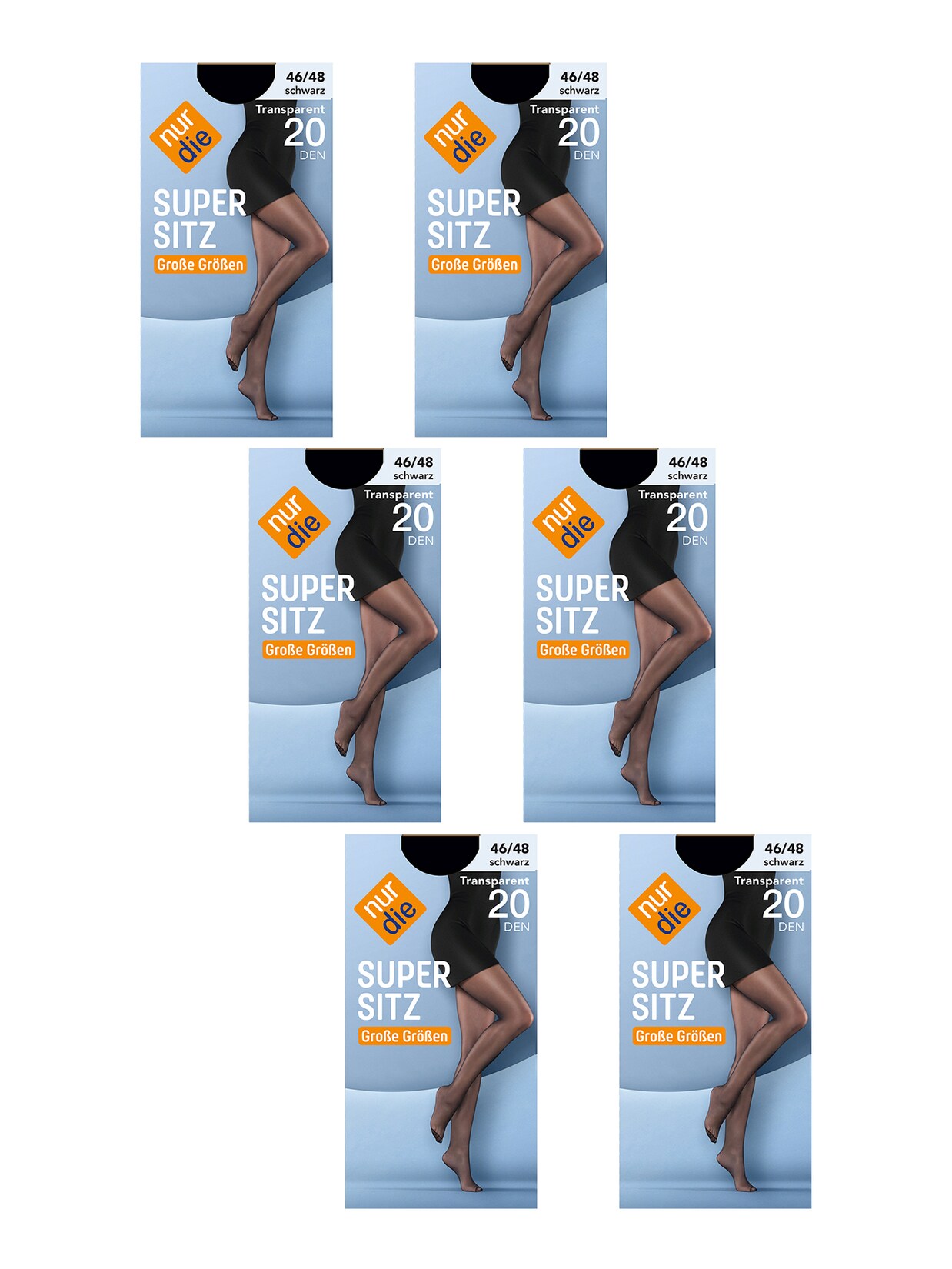 NUR DIE Damen Feinstrumpfhose Supersitz Große Größen 20 DEN 6er Pack