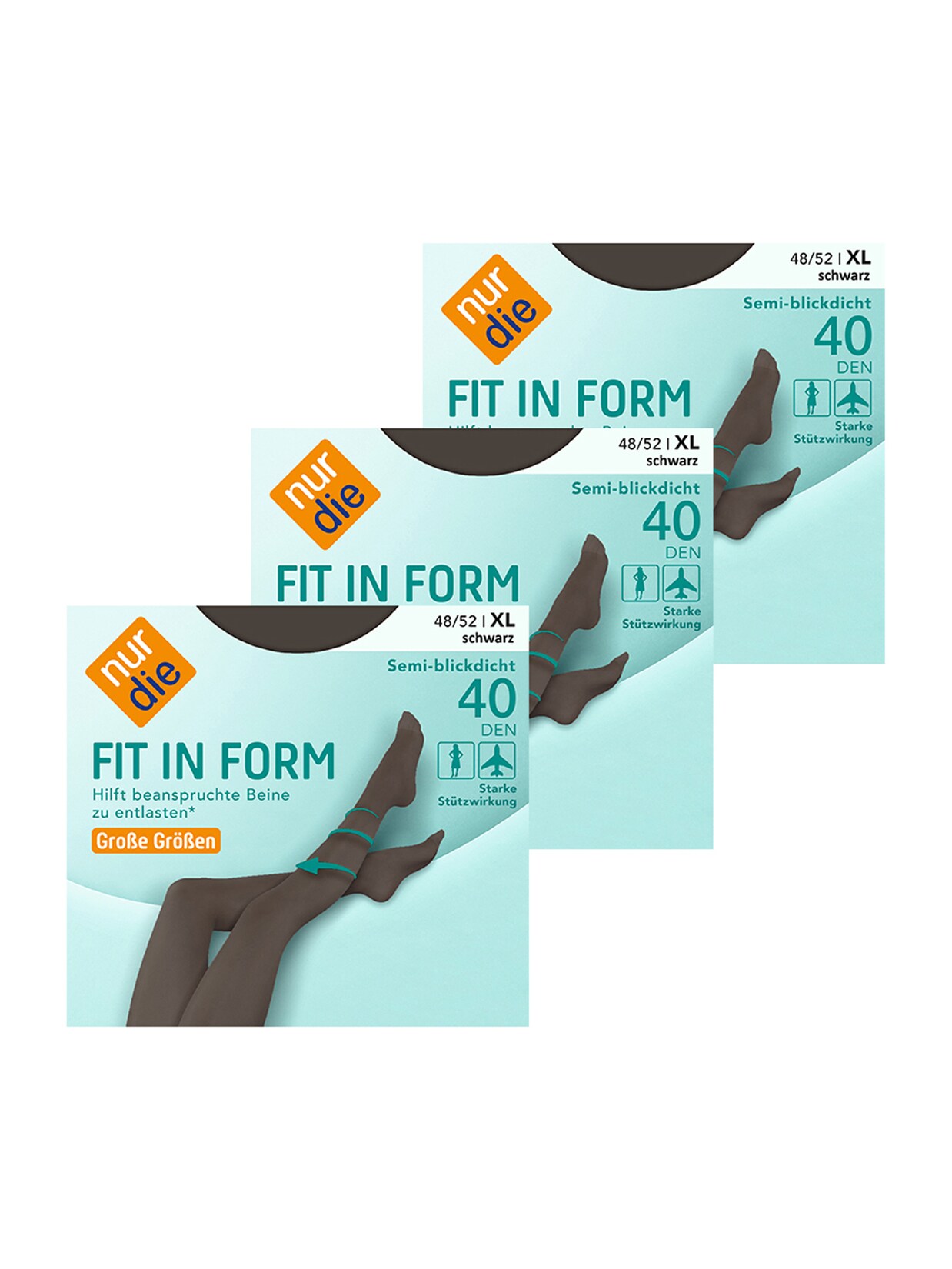 NUR DIE Damen Feinstrumpfhose Fit in Form Große Größen 40 DEN 3er Pack | 04251462340180
