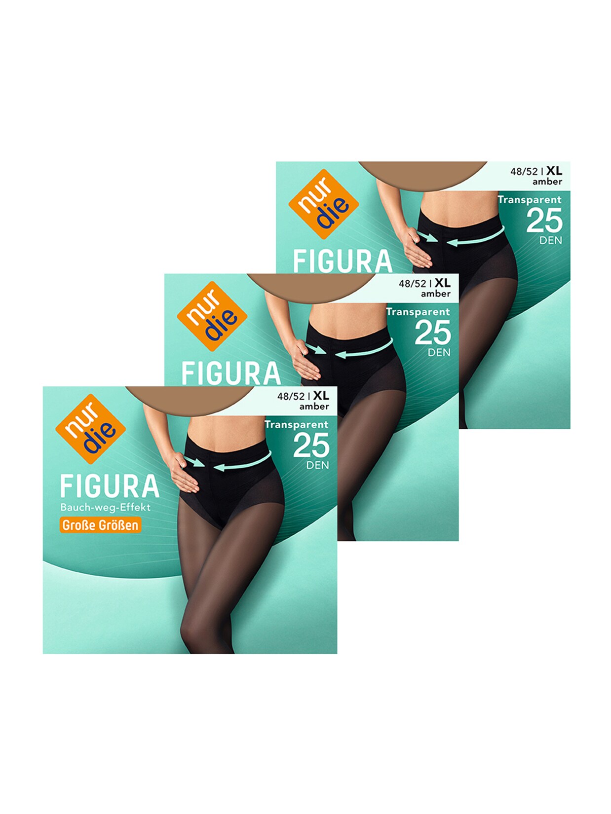 NUR DIE Damen Feinstrumpfhose Figura Große Größen 25 DEN 3er Pack