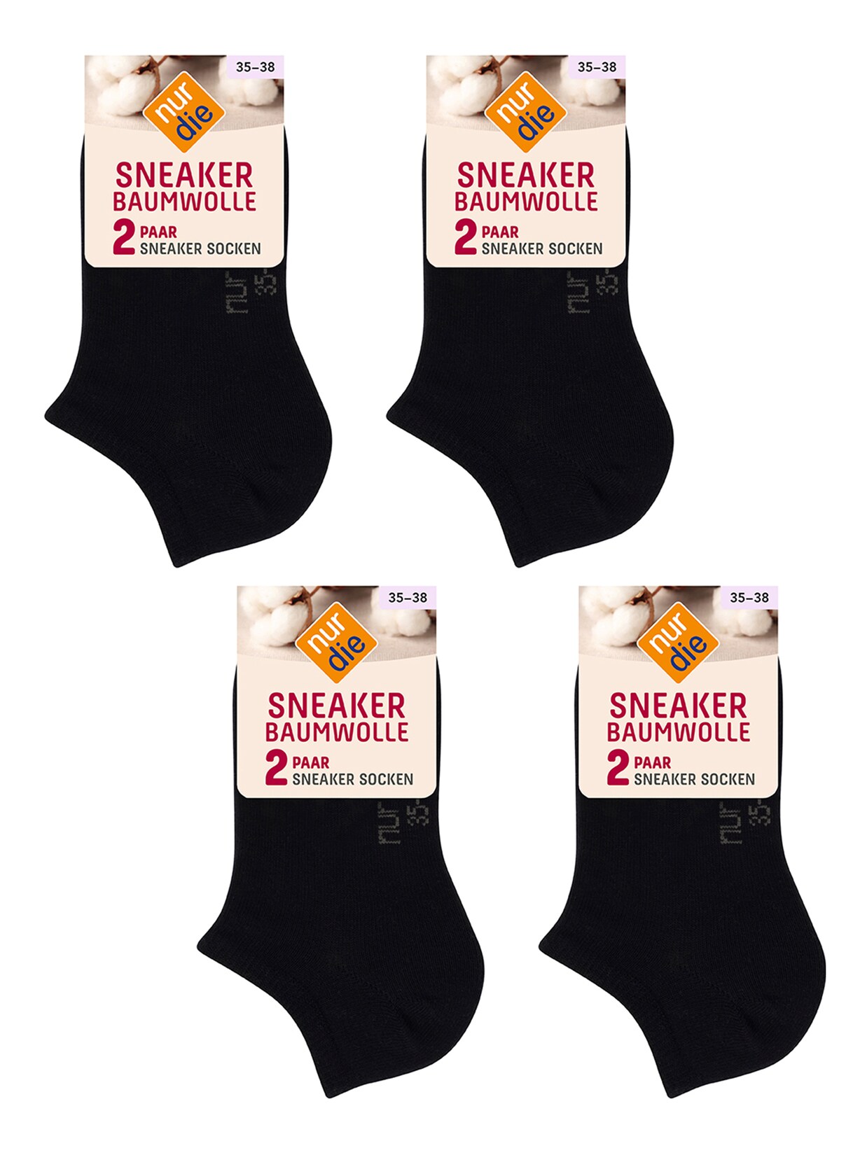 NUR DIE Damen Sneakersocken Baumwolle 8er Pack | 04251462340586