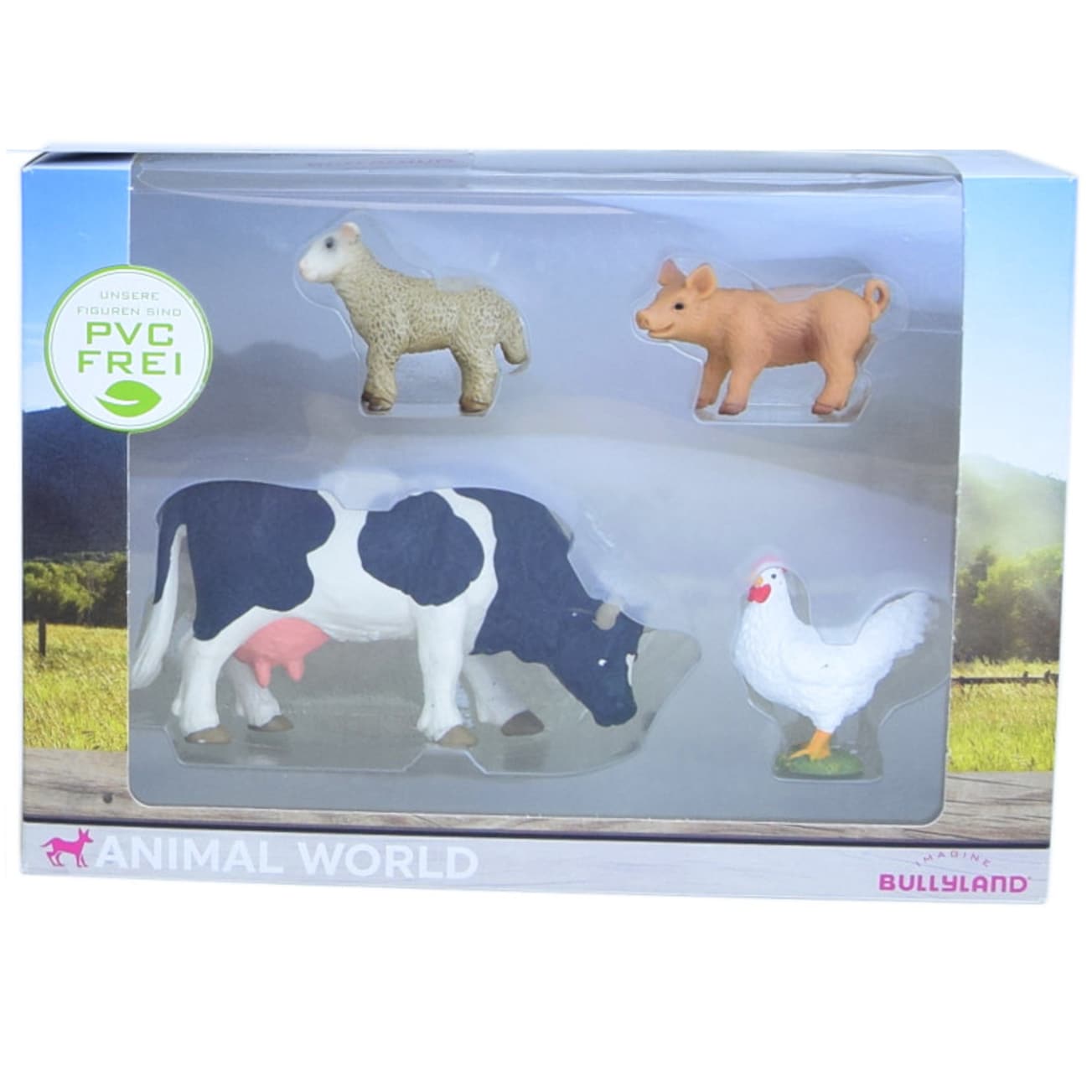 Bullyland Animal World Schaf Schwein Kuh Huhn PVC-frei Tierfiguren Kinder Sammelfiguren - Bild 1
