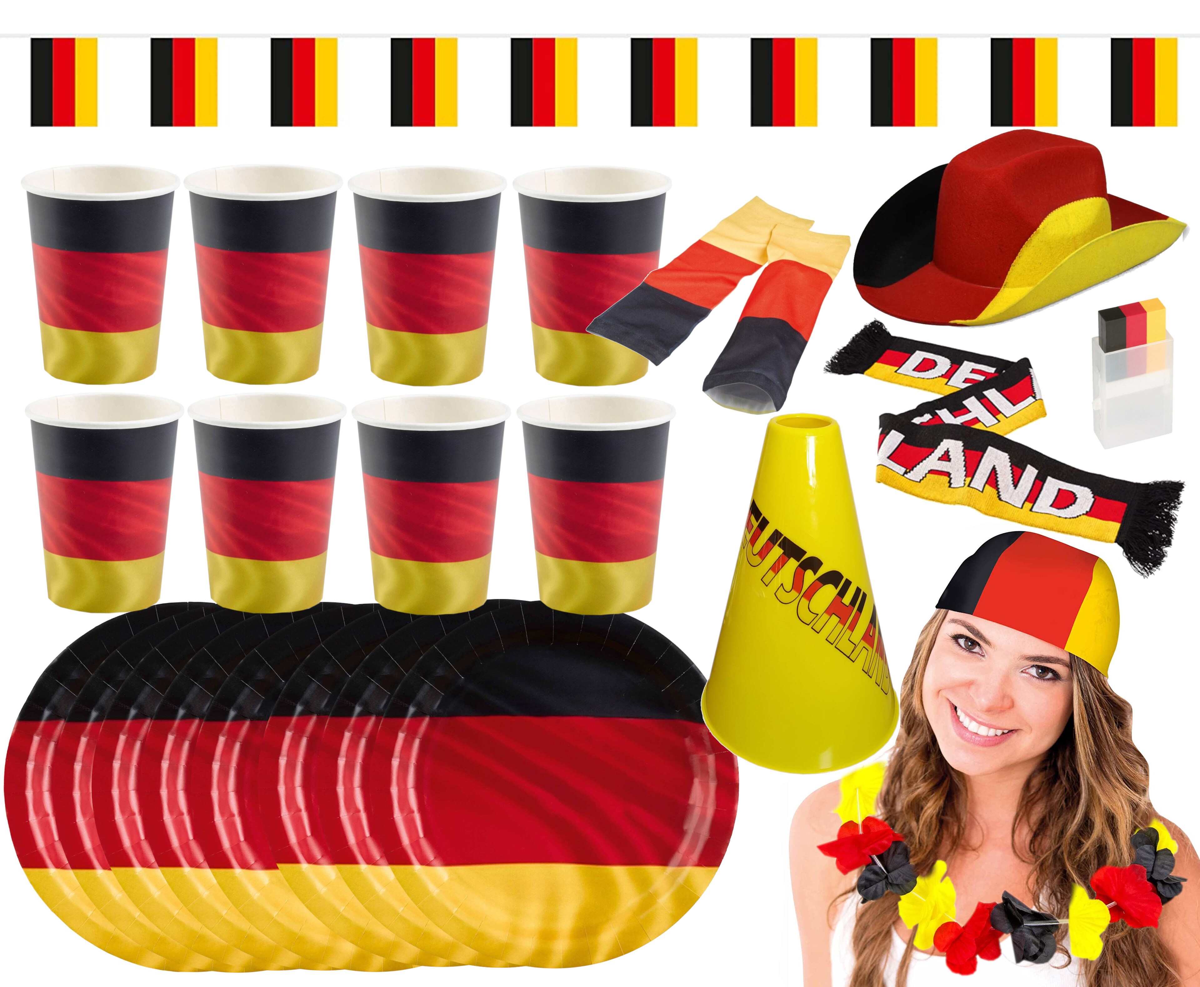 Amscan - Gro&szlig;es Deutschland Fan-Set (25-teilig) EM WM anfeuern schwarz rot gold Fu&szlig;allparty - Bild 1