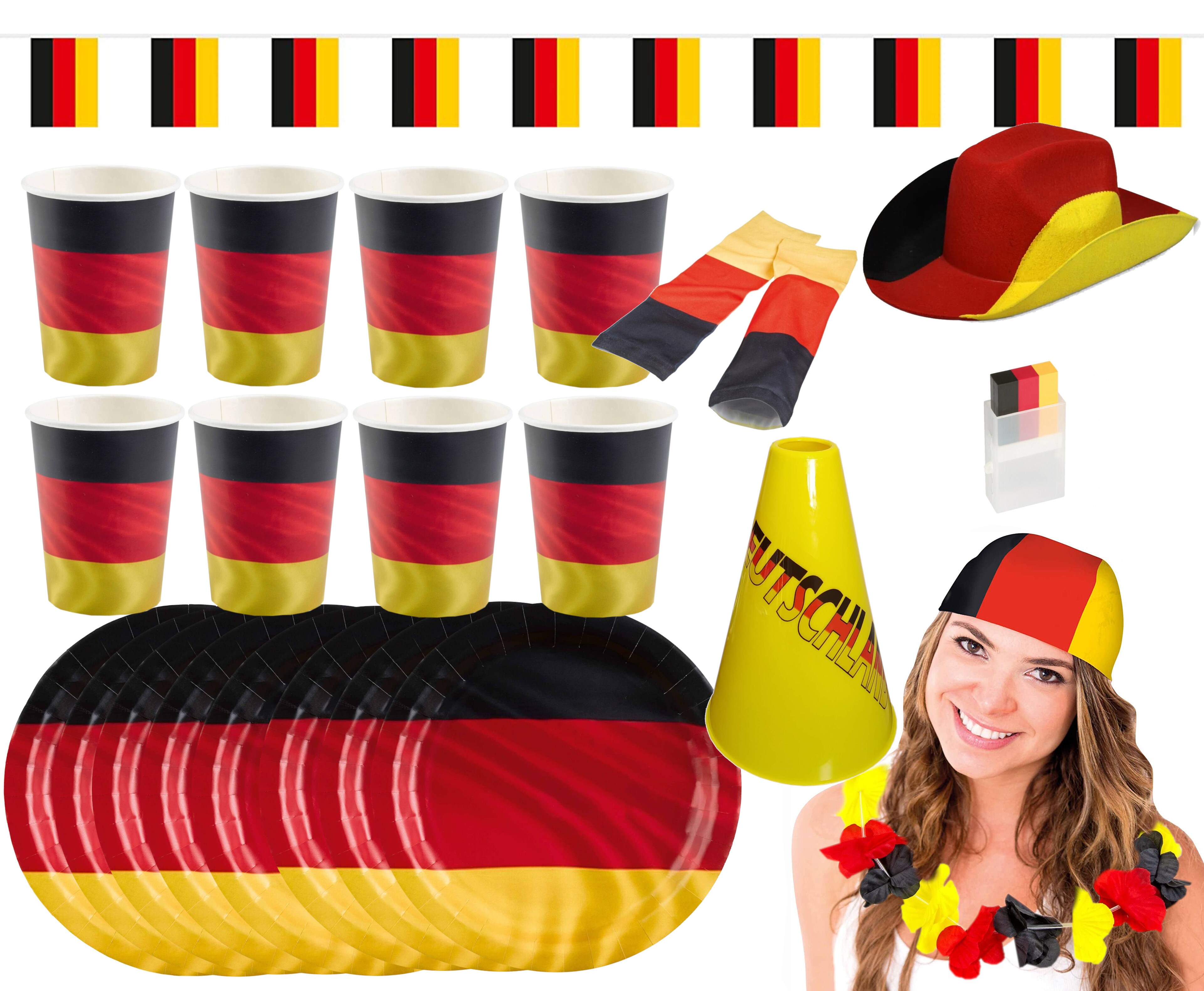 Amscan - Gro&szlig;es Deutschland Fan-Set (24-teilig) EM WM anfeuern schwarz rot gold - Bild 1