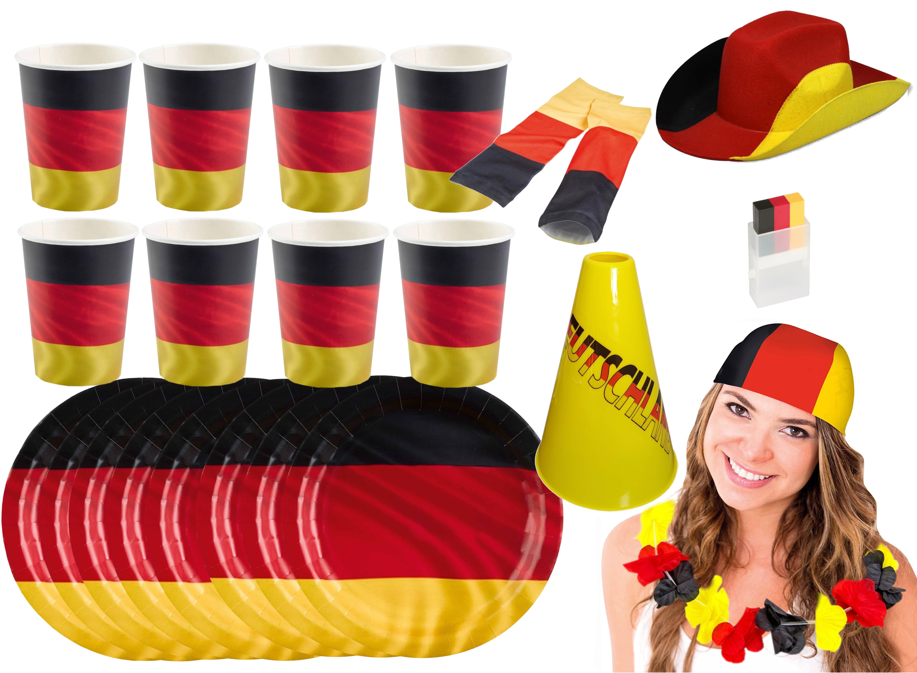 Amscan - Gro&szlig;es Deutschland Fan-Set (23-teilig) EM WM anfeuern schwarz rot gold - Bild 1