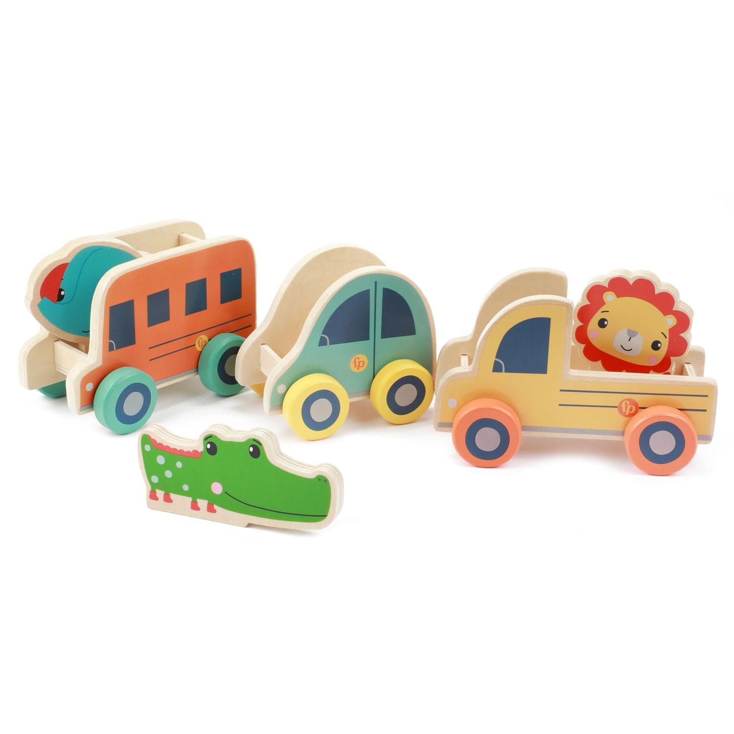 Fisher-Price - Holz-Fahrzeuge 3 St&uuml;ck + Tiere Holzspielzeug Kleinkinder - Bild 1