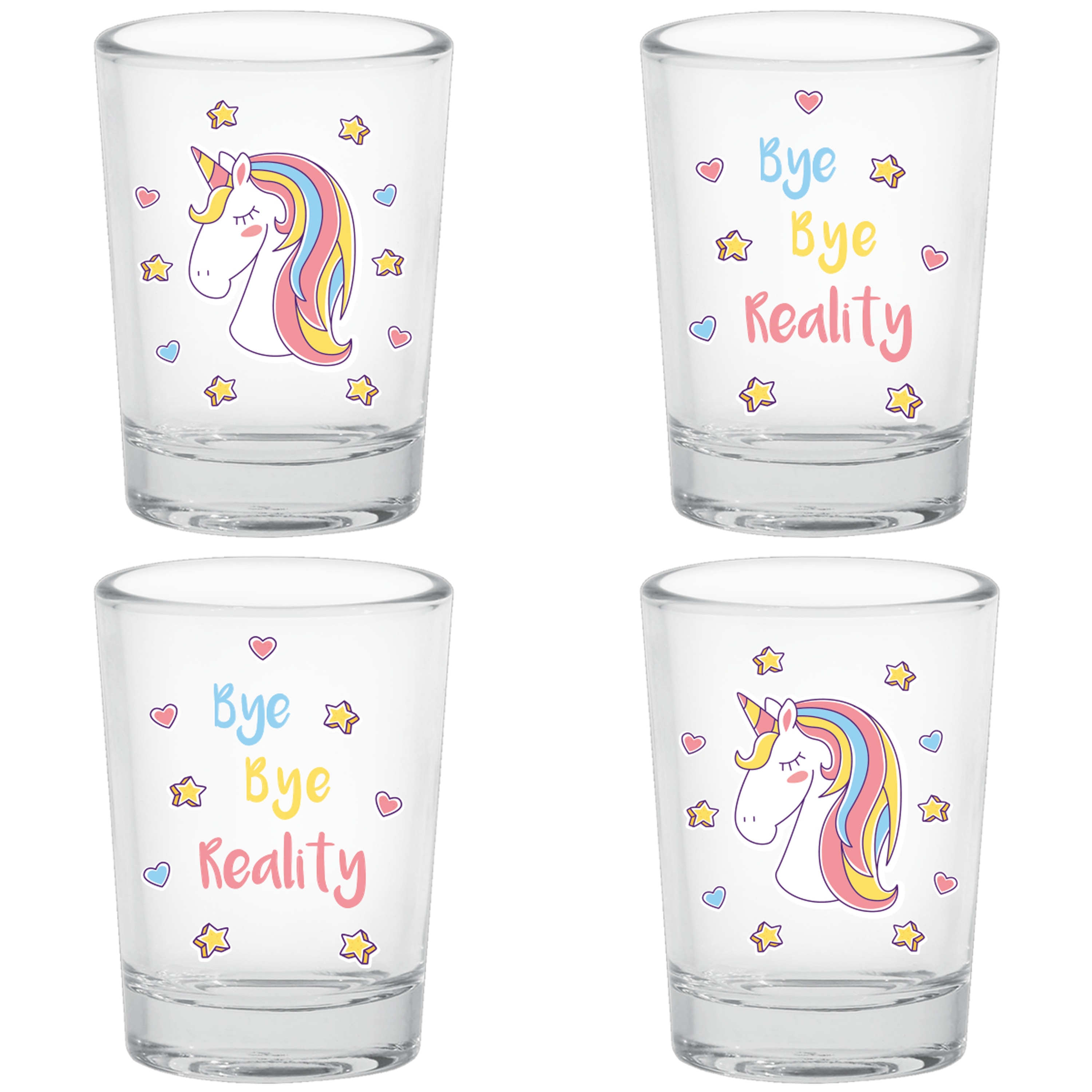 EinhornLiebe - Einhorn Schnapsgl&auml;ser - Bye Bye Reality (4 St&uuml;ck) Pinnchen Gl&auml;ser Unicorn Shotglas - Bild 1