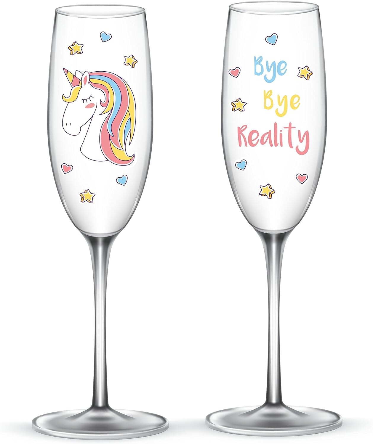 EinhornLiebe – Sektgläser Set – Einhorn Glas Bye Bye Reality (2 Stück) Proseccogläser Gläser | 04007698026615