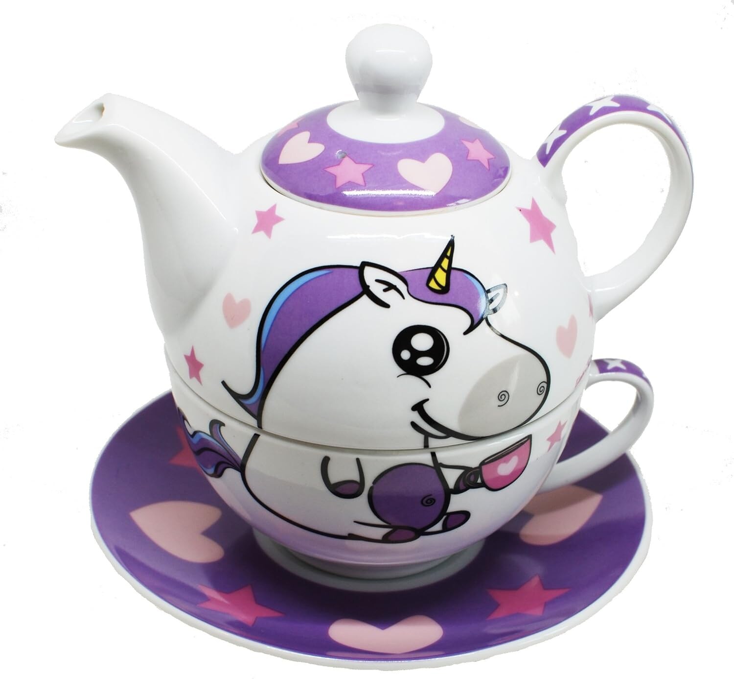 EinhornLiebe – Teekanne mit Tasse – Tea for one (4-teilig) Teetasse Kanne Tasse Teeservice | 04007698004798
