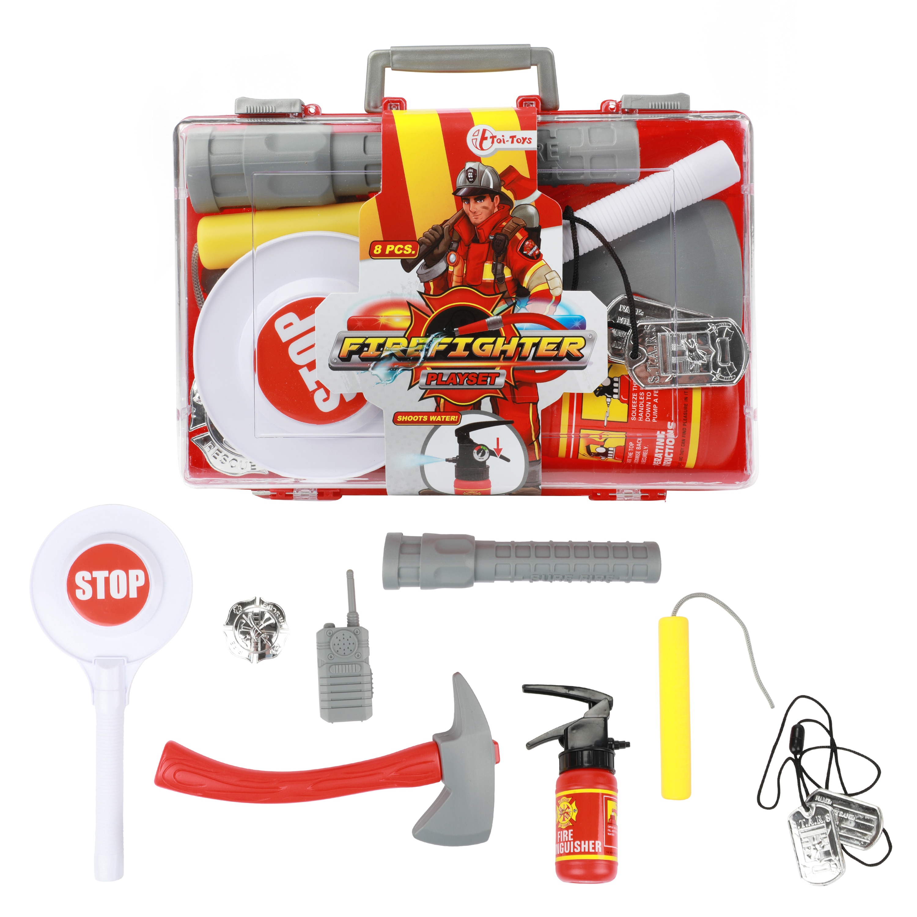 Toi-Toys - FIRE FIGHTER gro&szlig;es Feuerwehr Set (8-telig) Spielzeug Kinder Spielset Koffer Walkie-Talkie - Bild 1