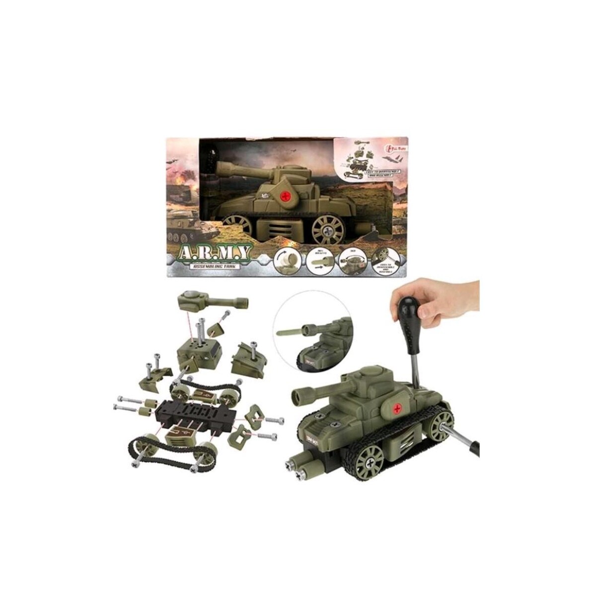 Toi-Toys ALFAFOX Milit&auml;r Panzer zum Bauen mit 2 Raketen & Schraubendreher - Bild 1