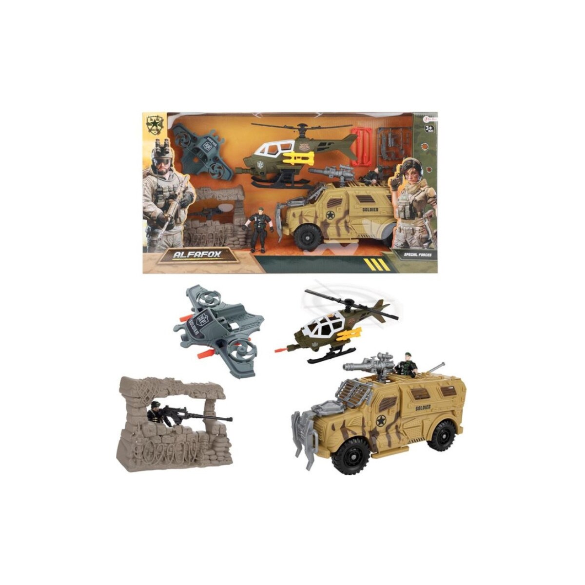 Toi-Toys ALFAFOX XXL Spielset mit Jeep, Hubschrauber, Figuren & Zubeh&ouml;r, ab 6 Jahren, Milit&auml;r - Bild 1