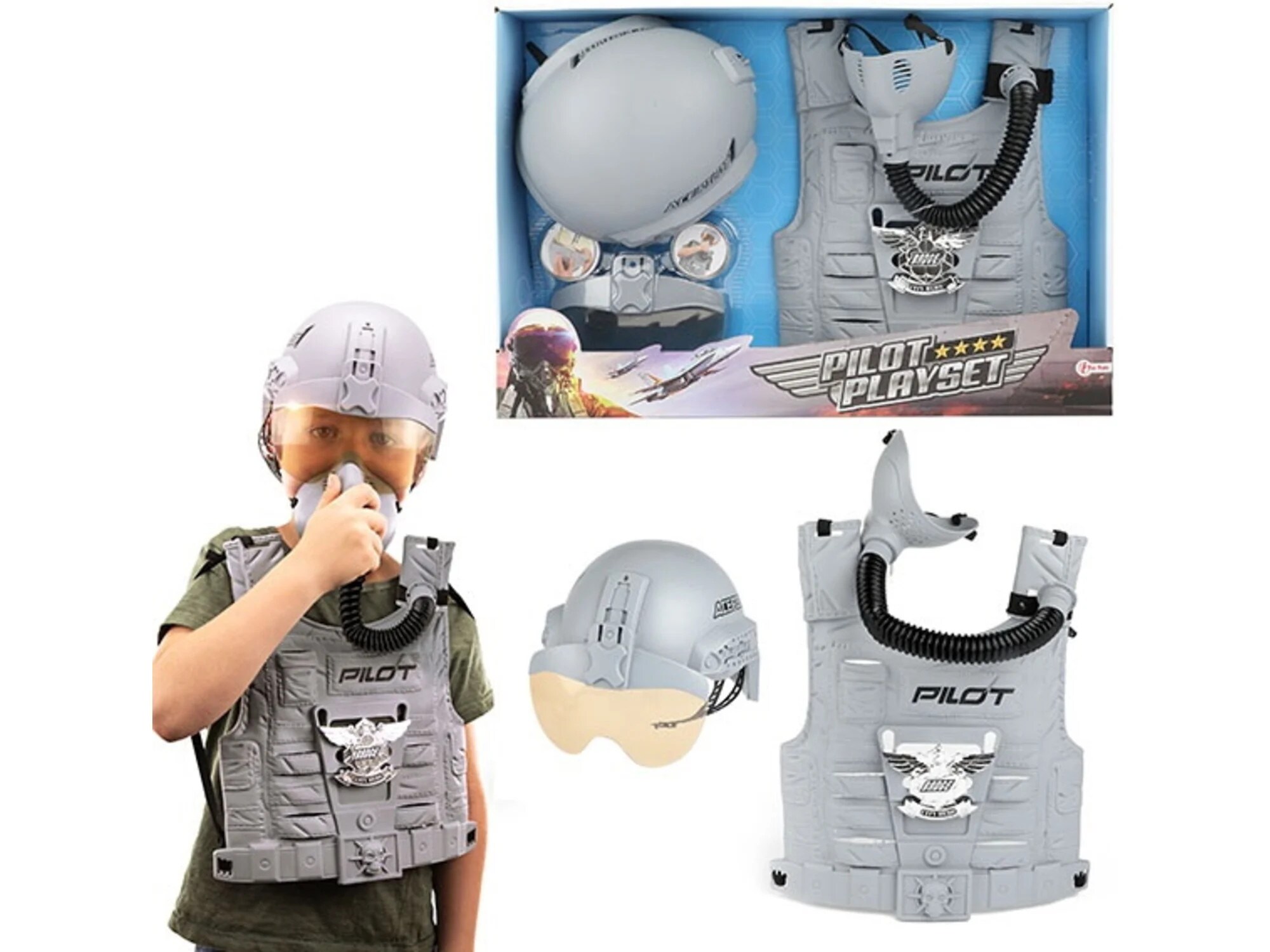 Toi-Toys - Verkleidungsset Kampfpilot, mit Helm und Weste Pilot Flugzeug Kost&uuml;m Kinder - Bild 1