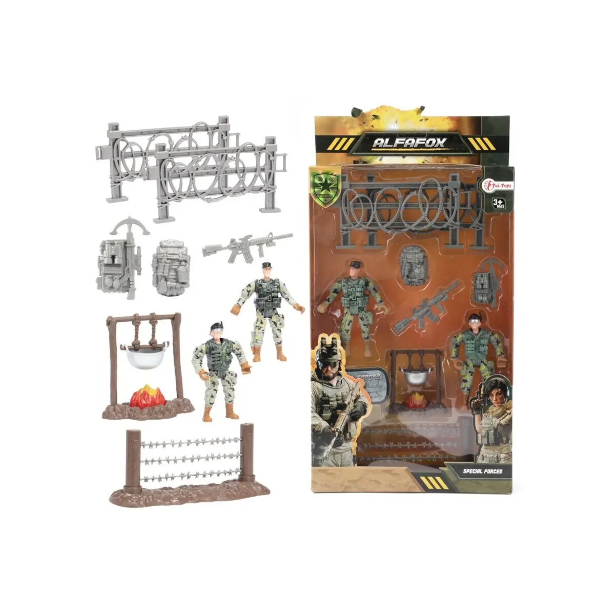 Toi-Toys ALFAFOX Spielset - Feuer mit 2 Figuren, Lagerfeuer, Gewehr, Rucks&auml;cken & Z&auml;unen, ab 3 Jahren - Bild 1