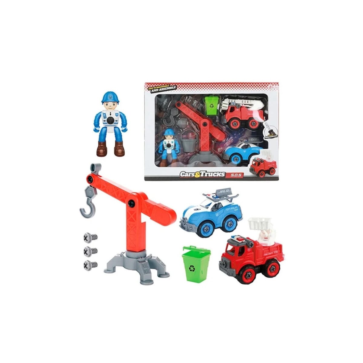 Toi-Toys CARS_TRUCKS Schraubfahrzeug Feuerwehr Polizei &ndash; Zubeh&ouml;r + Figur - Bild 1