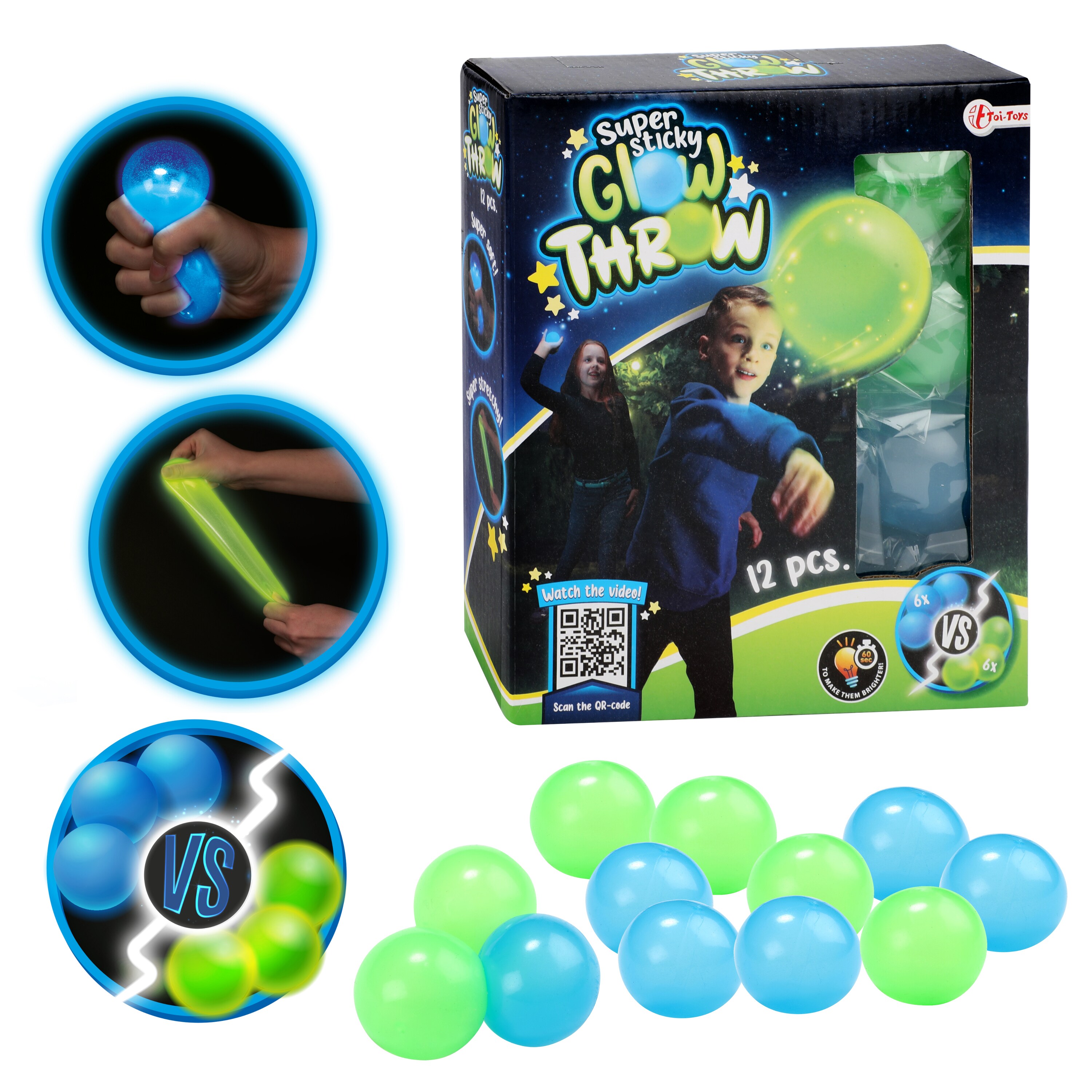 Toi-Toys - Fluoreszierende B&auml;lle - Glow Throw (12 St&uuml;ck) super sticky leuchtend leuchtende balls dark Dunkelheit - Bild 1