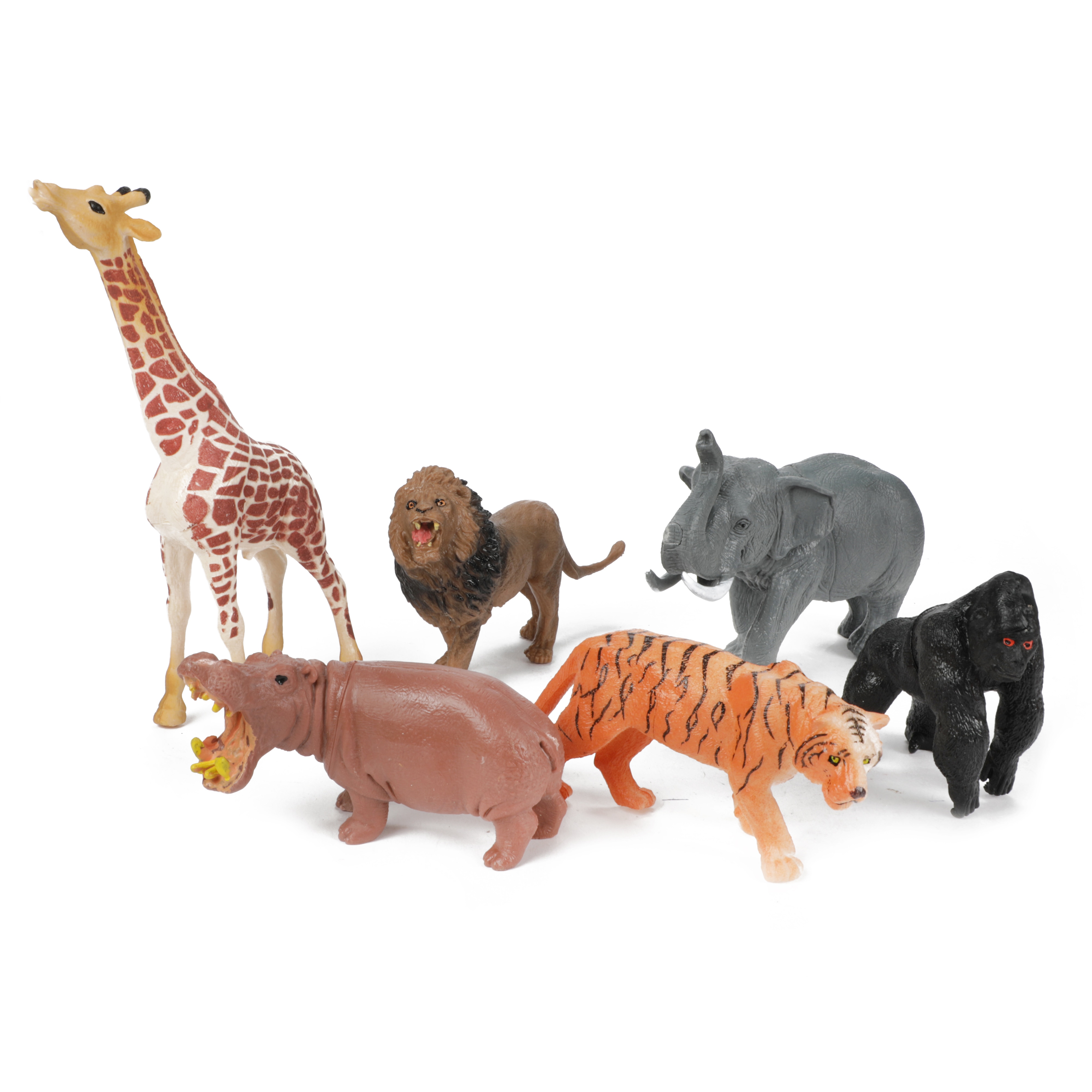 Toi-Toys - Animal World Tierfiguren - 6 Wilde Tiere (Tiger, L&ouml;we, Nilpferd, Elefant, Giraffe, Gorilla) - Bild 1
