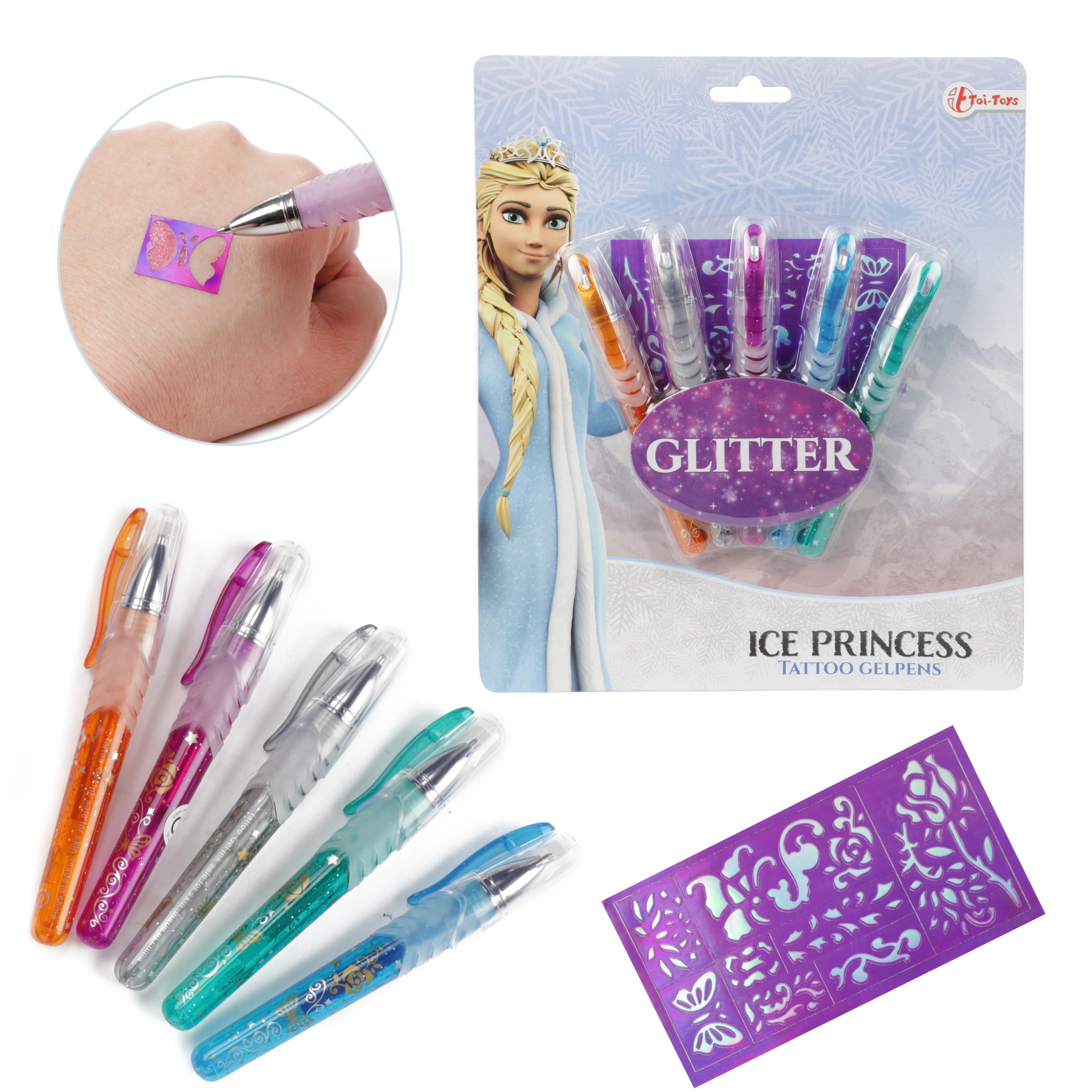 Toi-Toys 45650A - ICE PRINCESS 5 Tattoo Gelstifte Gelpens Glitzerstifte glitter - Bild 1