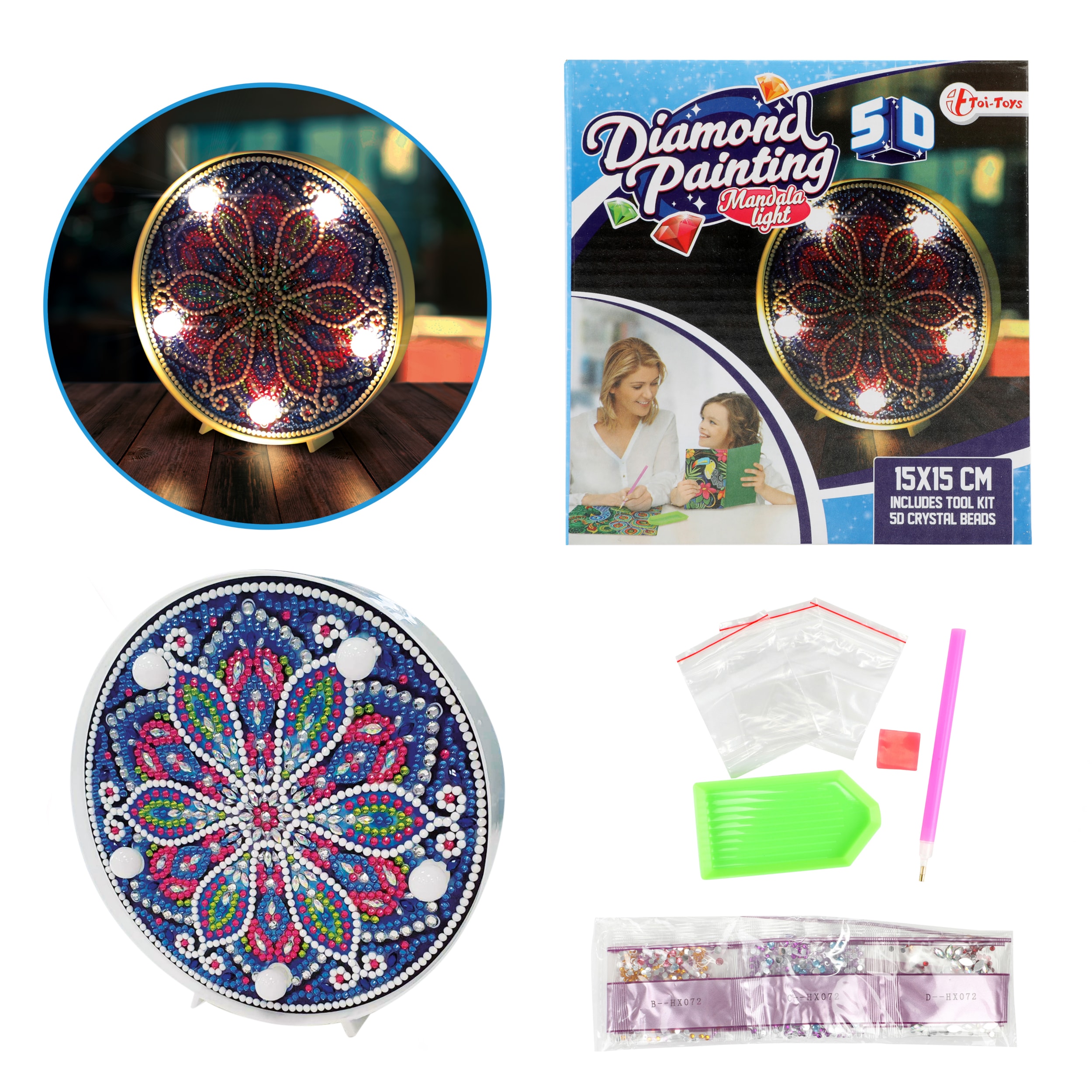 Toi-Toys 46656A - DIY - Diamantlampe - Mandala (5D) Kristall diamond basteln kreativ selbermachen - Bild 1