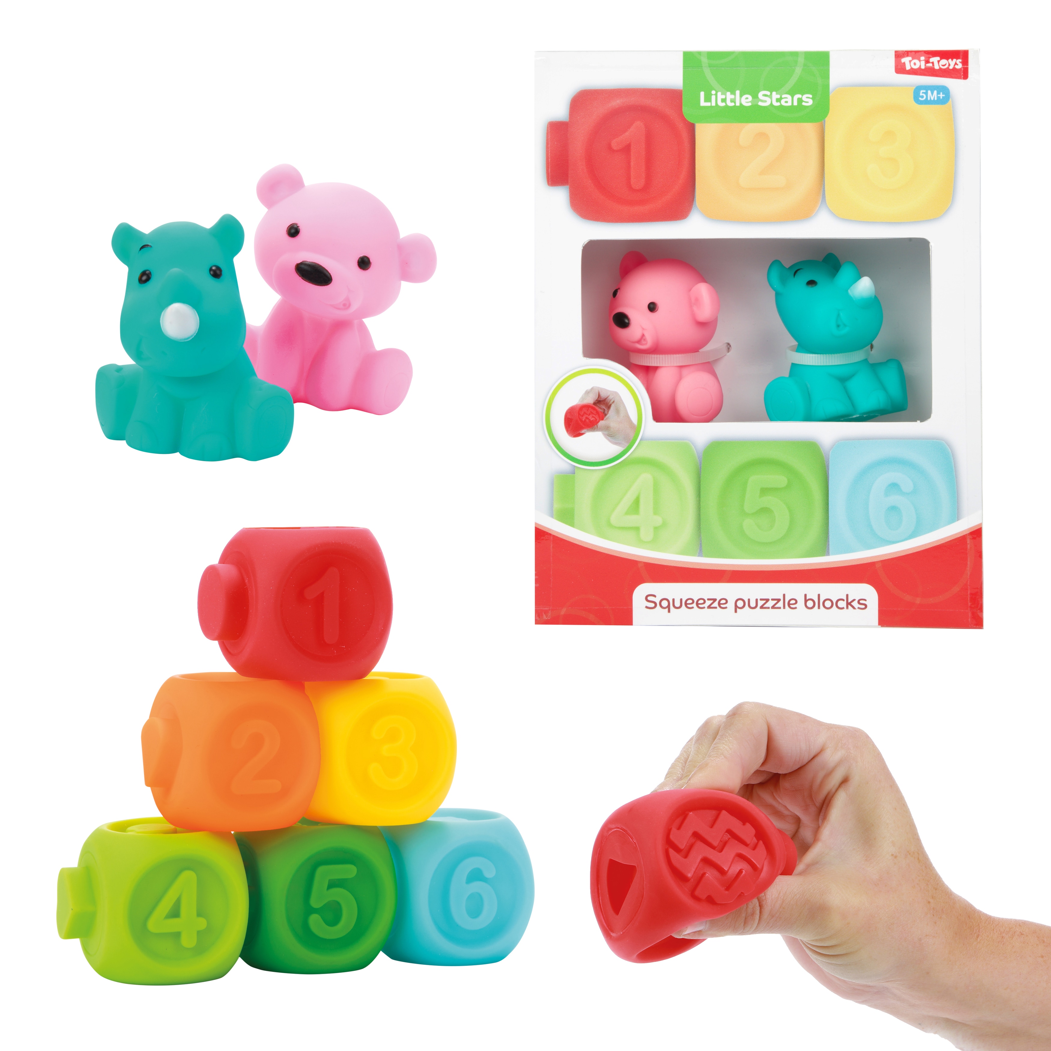 Toi-Toys 71003A - Little Stars - 6 Baby Quietsch-Stapelbl&ouml;cke und 2 Gummitiere Kleinkinderspielzeug - Bild 1