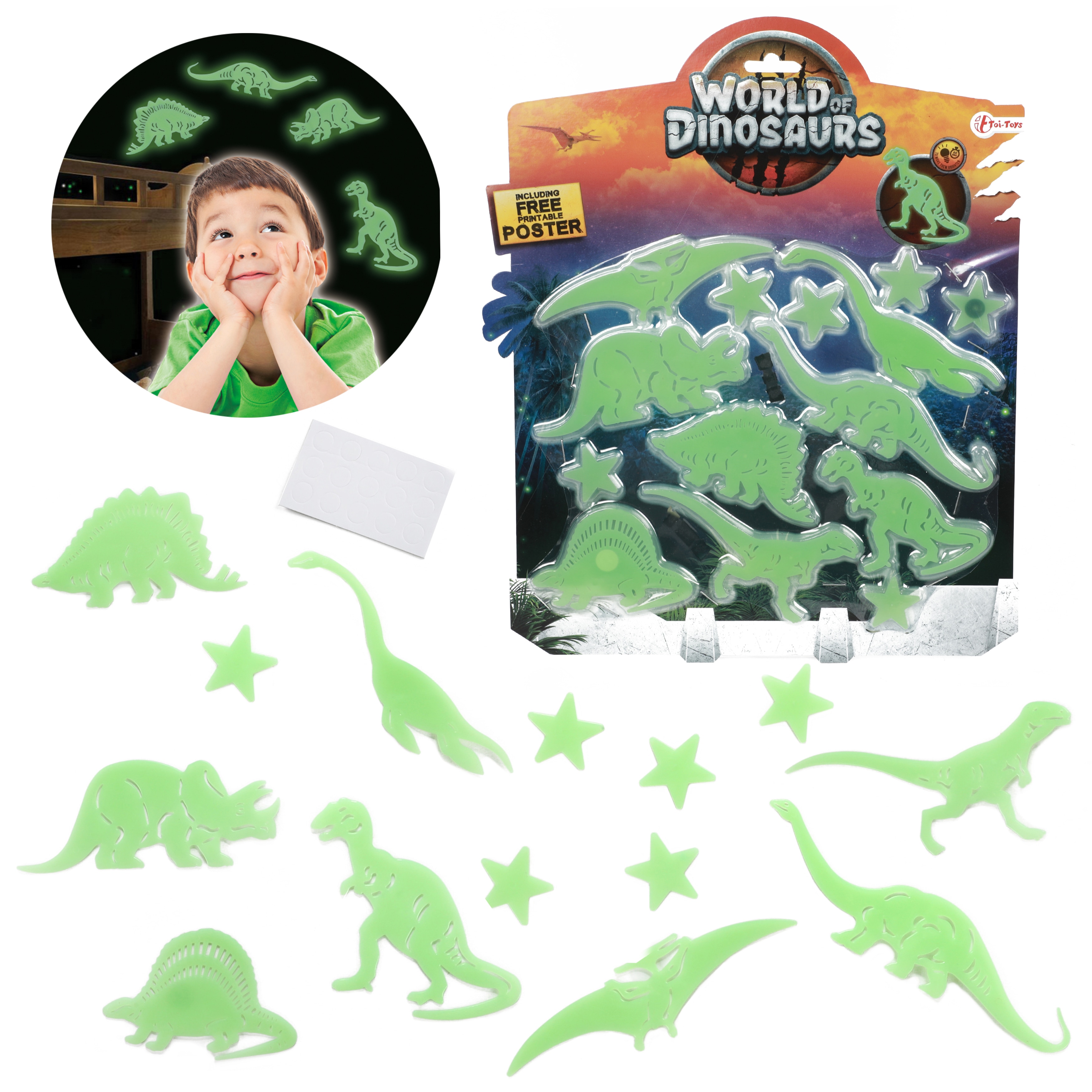 Toi-Toys - WORLD OF DINOSAURS - Fluoreszierende Dino-Aufkleber Dinosaurier leuchtend Sticker - Bild 1