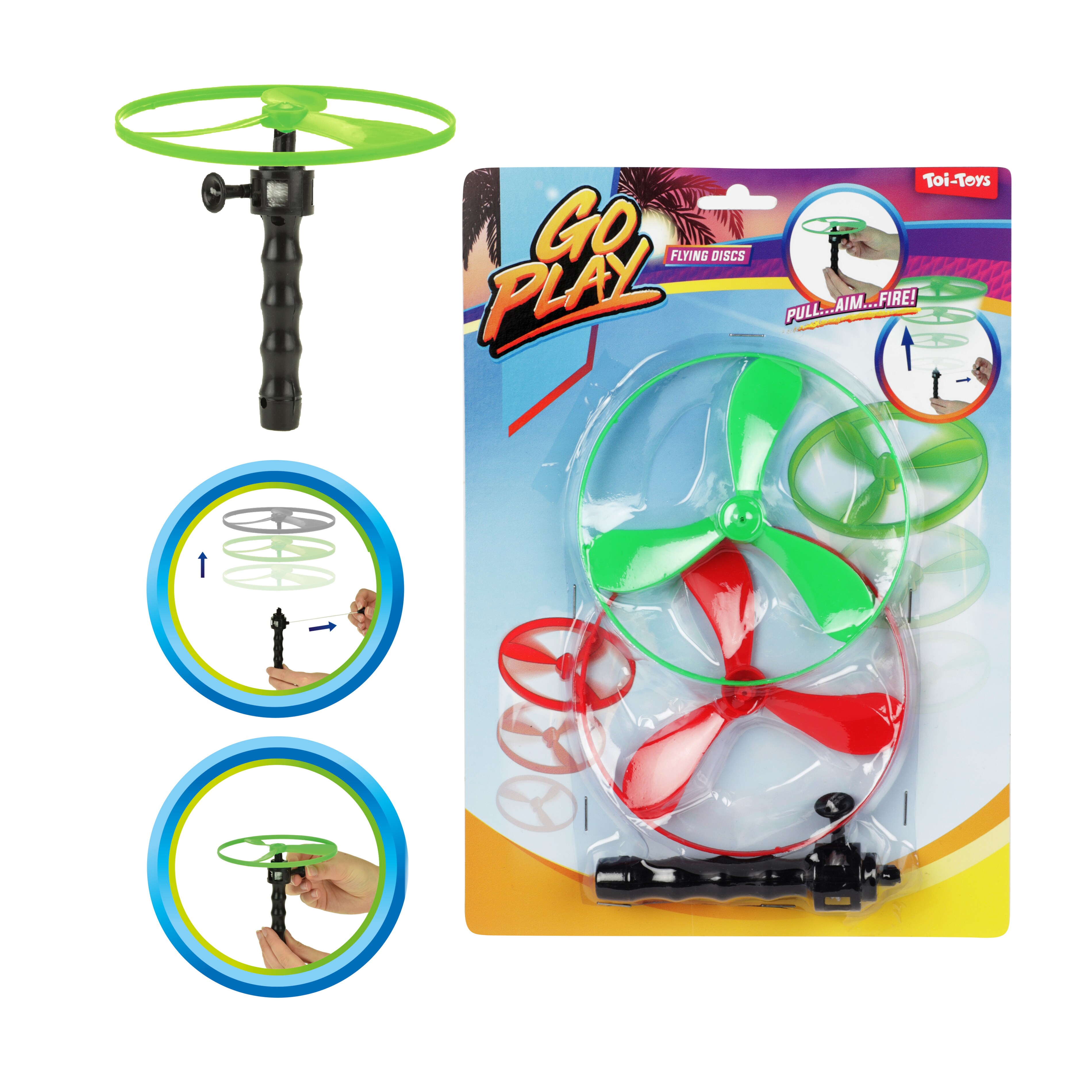 Toi-Toys 35202A - GO PLAY Flugscheiben (2 St&uuml;ck) Flying discs fliegend aufziehen Kinderspielzeug Spa&szlig; Geschenkideen Kindergeburtstag - Bild 1