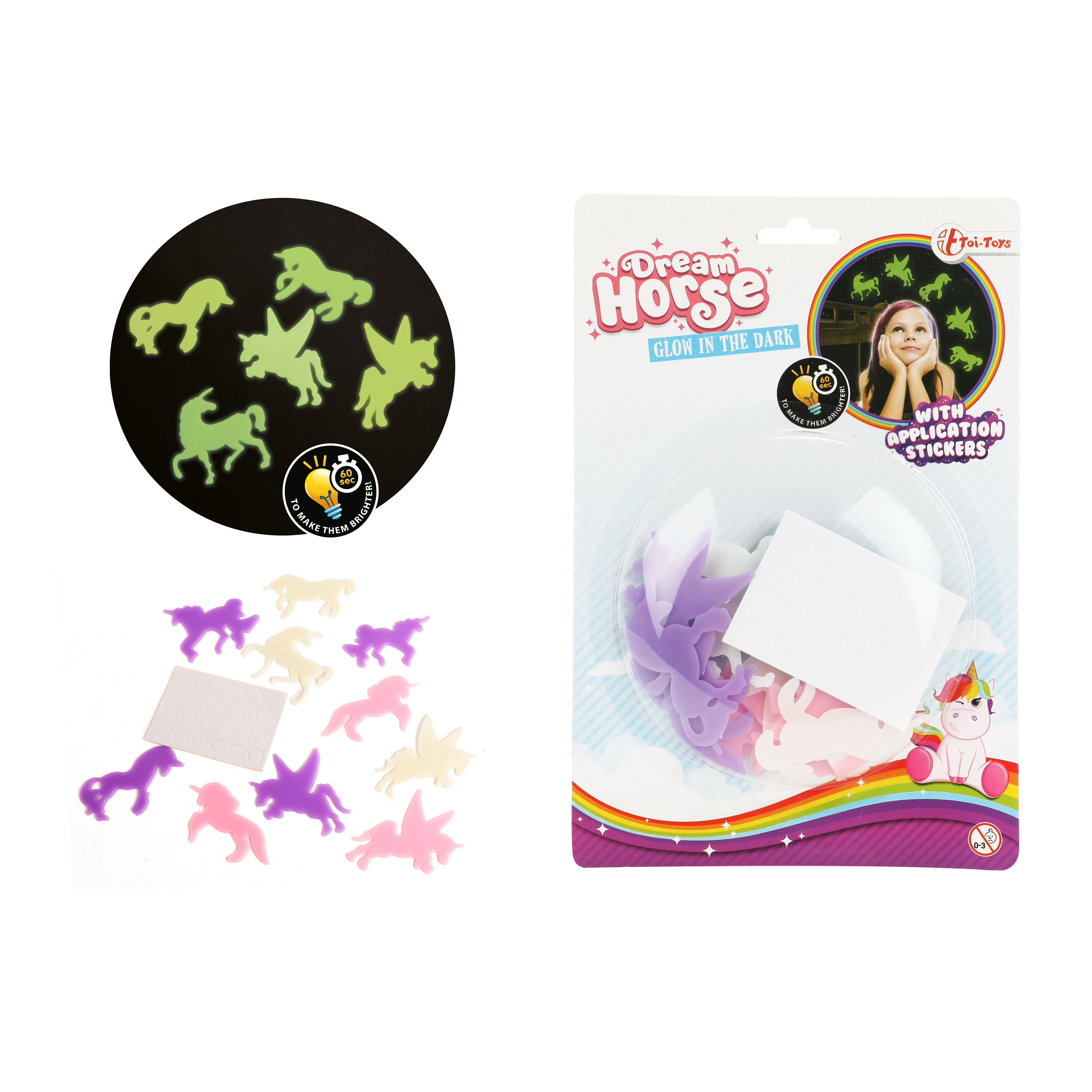 Toi-Toys - DREAM HORSE Glow in The Dark Shapes Einhorn-Aufkleber (12 St&uuml;ck) Application Stickers - Bild 1