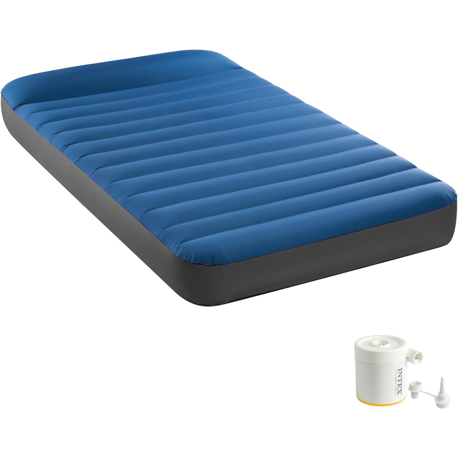 INTEX 64011 – Luftbett – Twin Dura-Beam Truaire inkl. USB-Luftpumpe (blau, 99x191x22cm) Luftmatratze Campingbett | 06941057426167