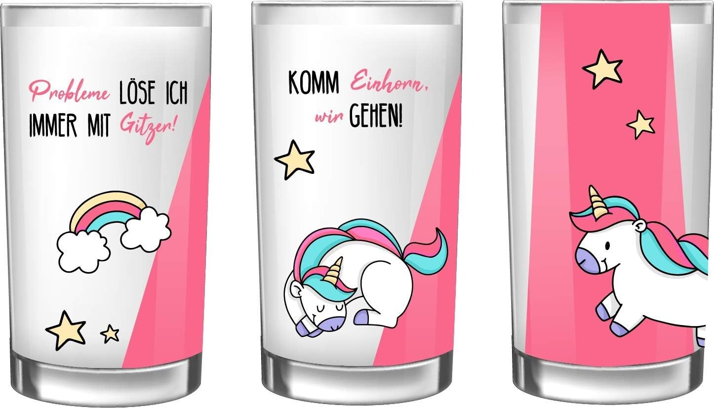 EinhornLiebe – Milchgläser / Trinkgläser (3 Stück) Trinkglas Milchglas Einhorn Unicorn | 04007698307752
