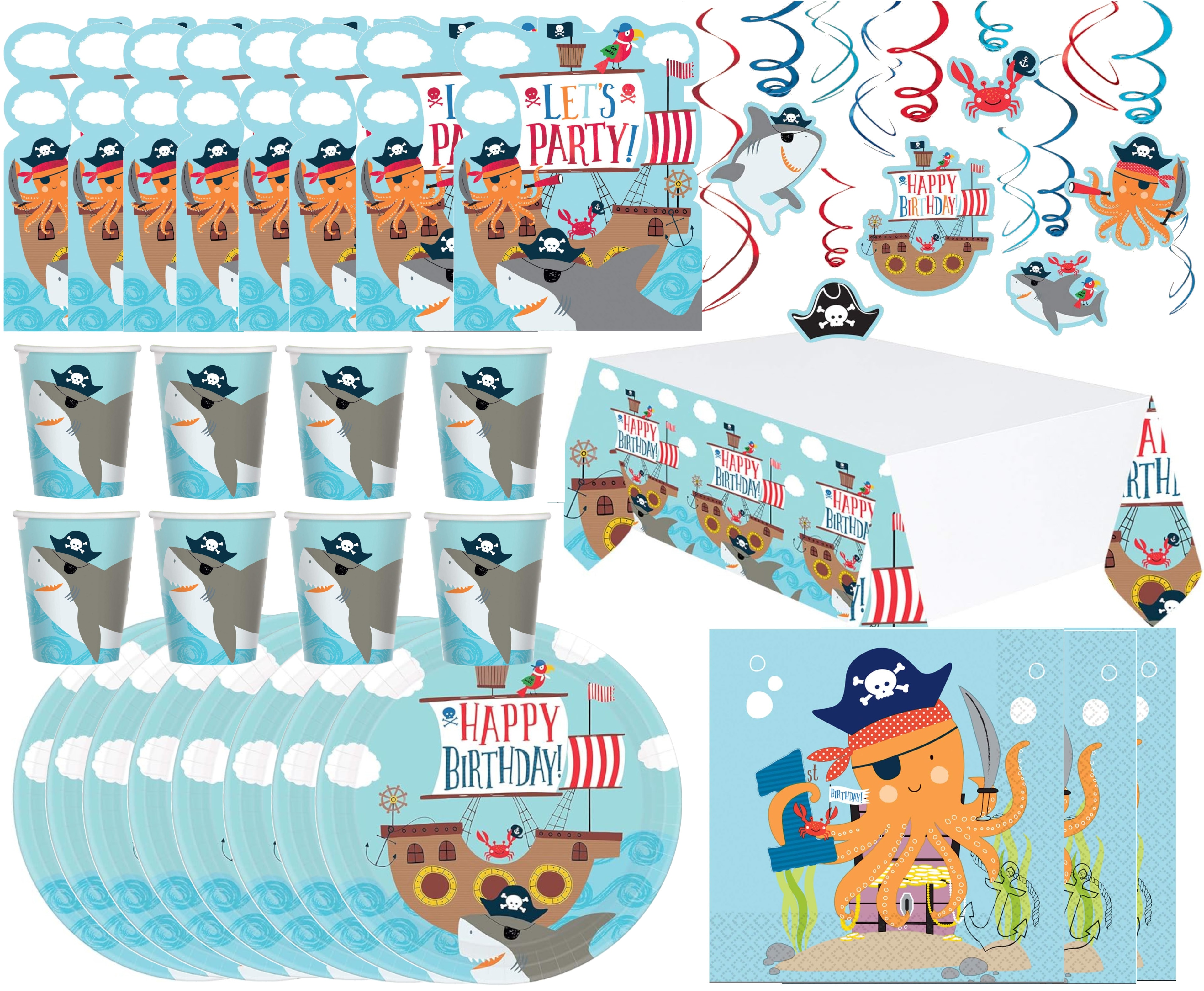 Ahoi, Happy Birthday - Kindergeburtstags-Set (65-teilig) Teller Becher Dekoration Geburtstag Piraten - Bild 1