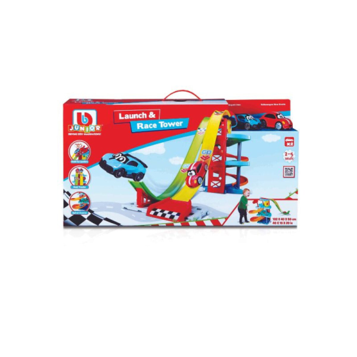 BB Junior 16-88604 - Spielset - Launch & Race Tower (inkl. 2 Fahrzeugen VW+Bugatti)