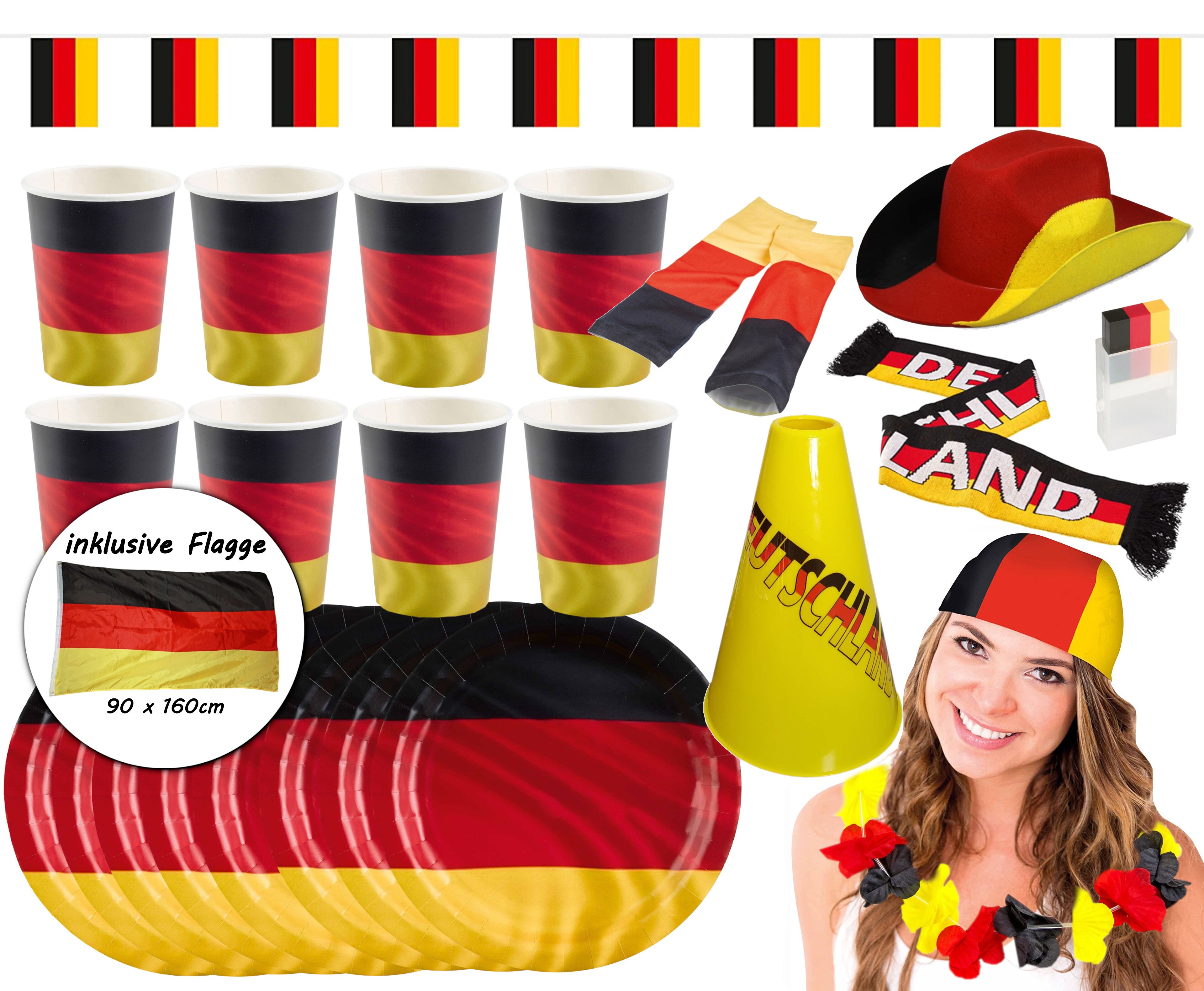 Amscan - Gro&szlig;es Deutschland Fan-Set (26-teilig) EM WM anfeuern schwarz rot gold Fu&szlig;allparty - Bild 1