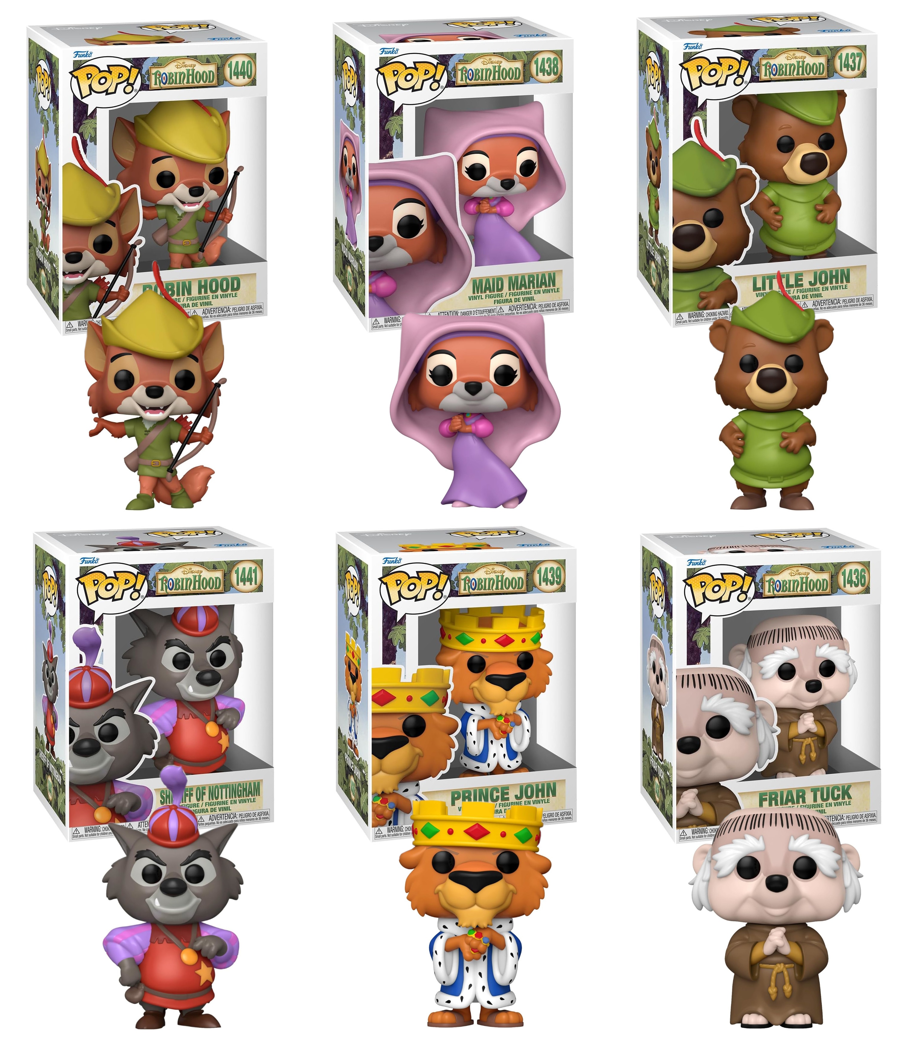 Funko Pop! - Disney Robin Hood 6er Set (Bruder Tuck, Marian, Robin, K&ouml;nig John, Sheriff von Nottingham, Little John) - Bild 1