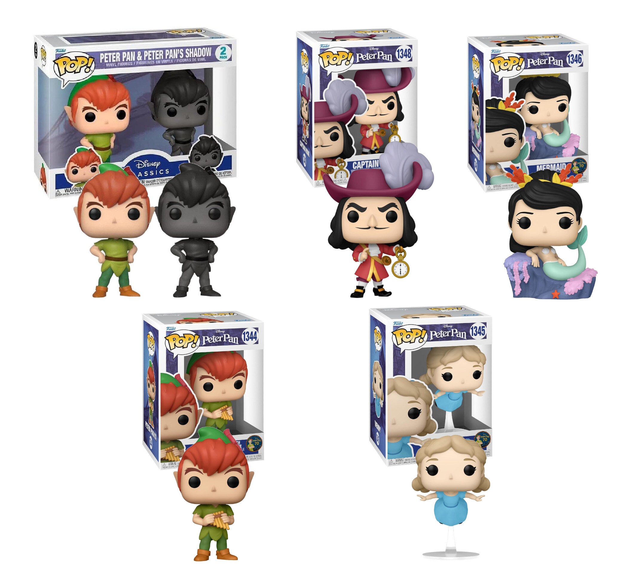 Funko Pop! - Disney Peter Pan 6er Set (Peter Pan, Wendy, Captain Hook, Mermaid, Peter Pan & sein Schatten) - Bild 1