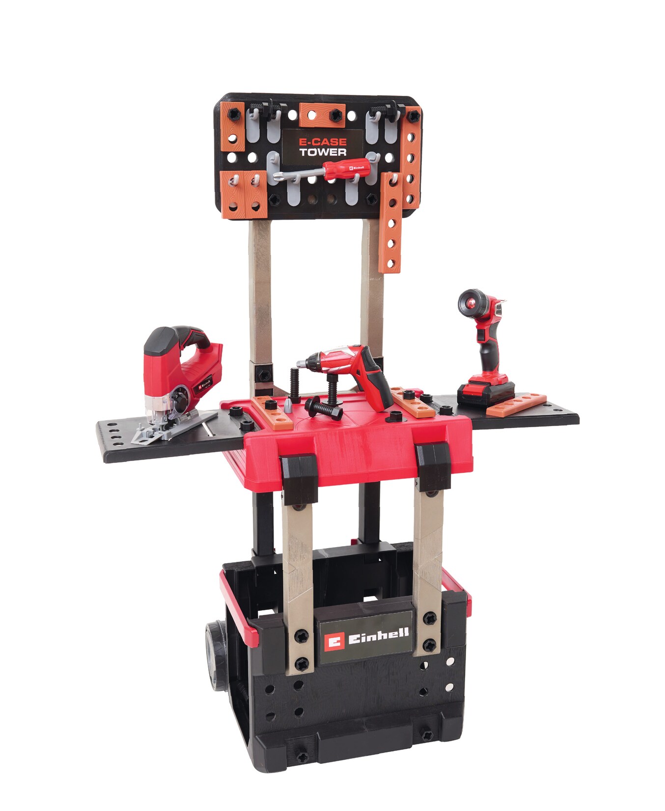 Happy People 41791 – Einhell KIDS E-Case Werkbank (110 Teile) transportfähig und mitwachsend Kinder | 04008332417912