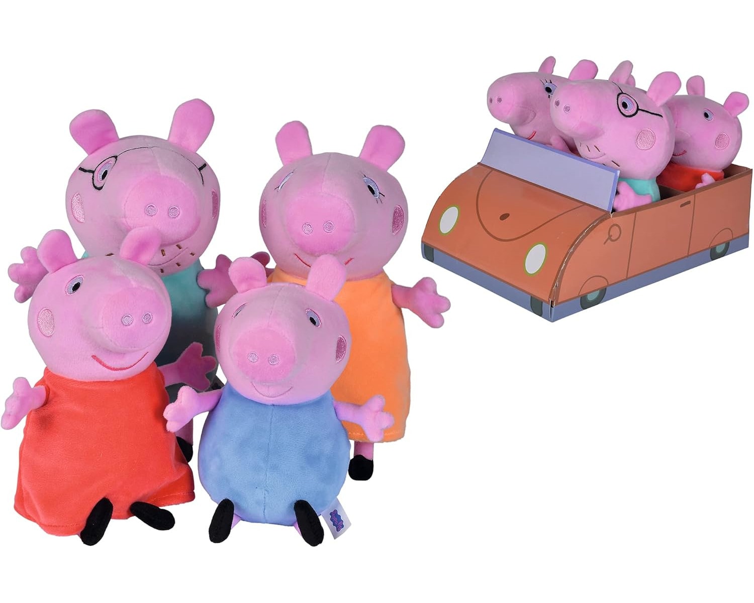 Simba - Peppa Wutz Pl&uuml;schtier - Familie im Auto 4-tlg Kuscheltiere Set Mama Papa Schorsch - Bild 1