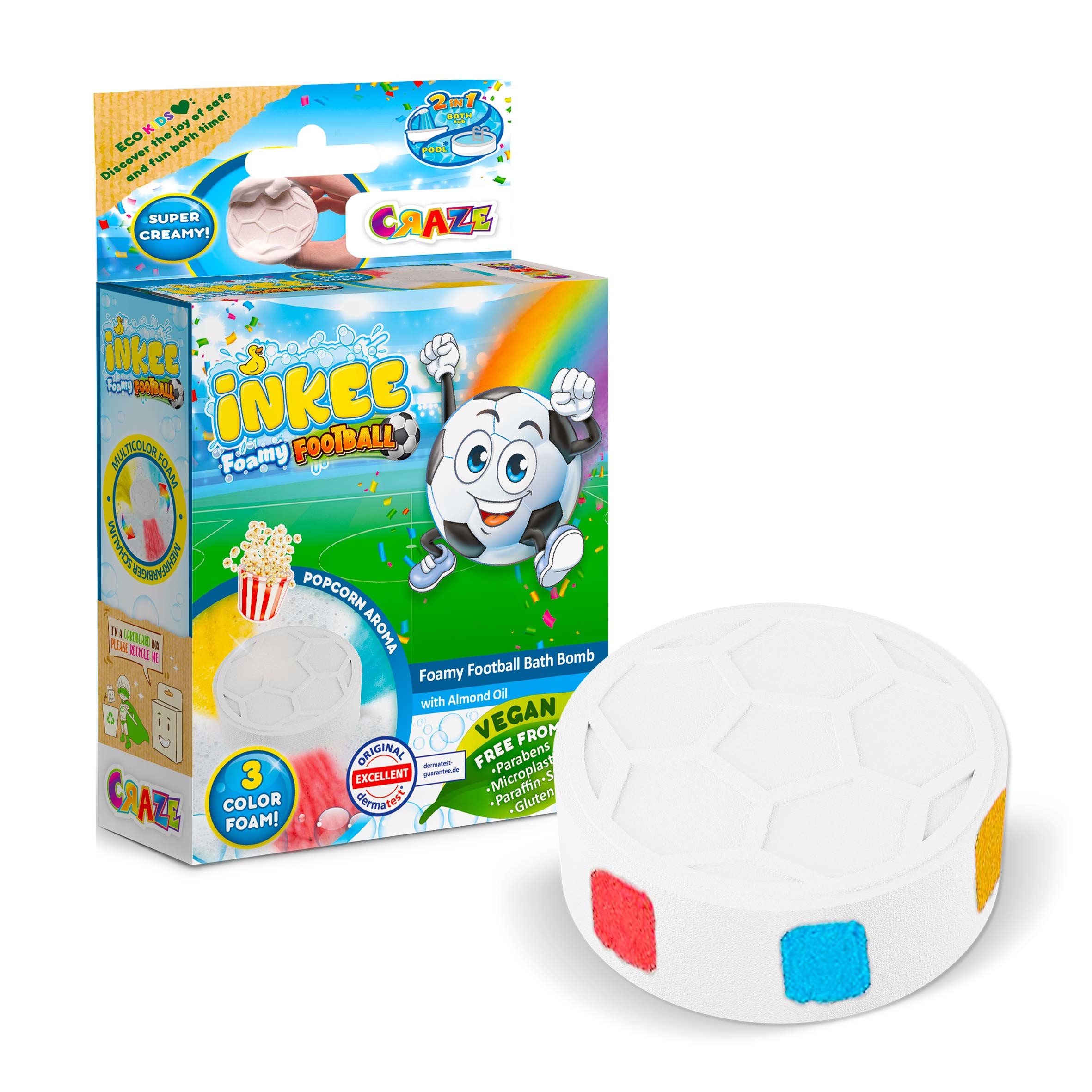 CRAZE 52884 - INKEE Foamy Football - Fu&szlig;ball-Badebombe mit Pop-Corn-Duft Badezusatz Badewanne - Bild 1