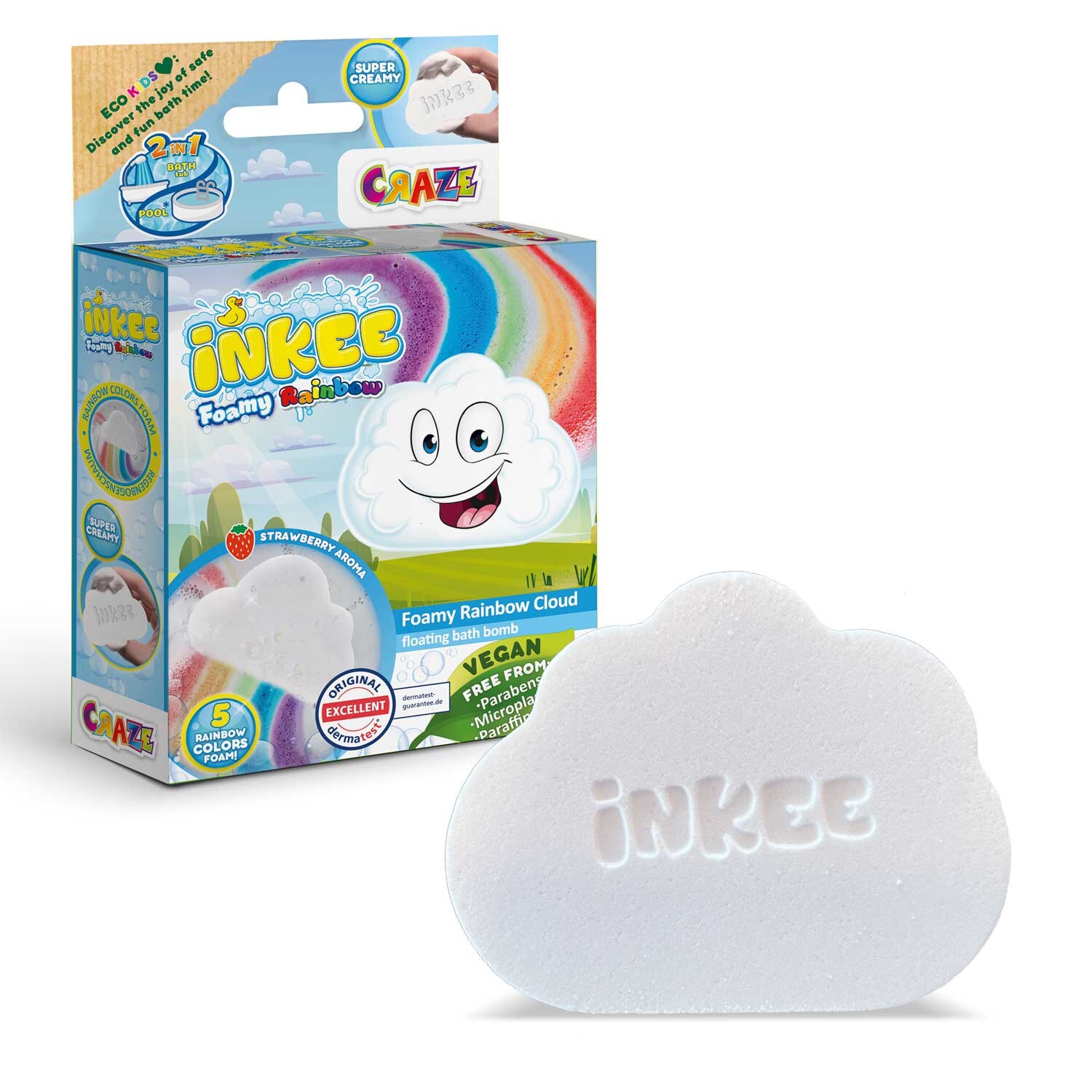 CRAZE 44155 - INKEE Foamy Rainbow - Regenbogen Badekugel mit Erdbeerduft Badebombe Badewanne - Bild 1