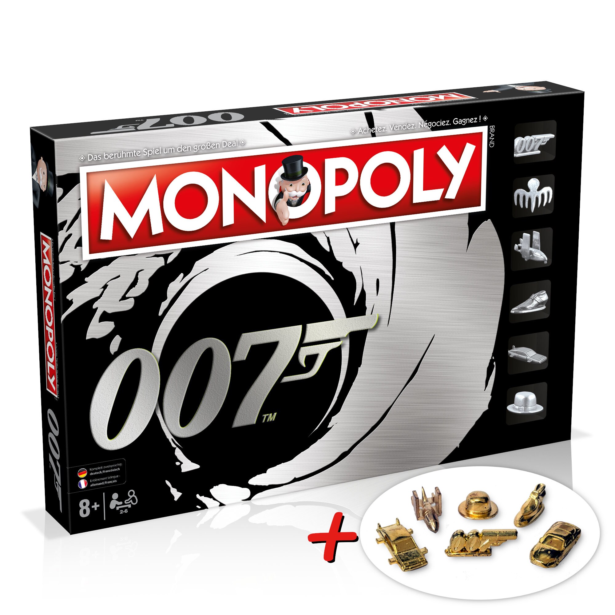 Monopoly - James Bond + 6 EXTRA Gold Spielfiguren Deutsch Franz&ouml;sisch Edition Spiel Brettspiel - Bild 1