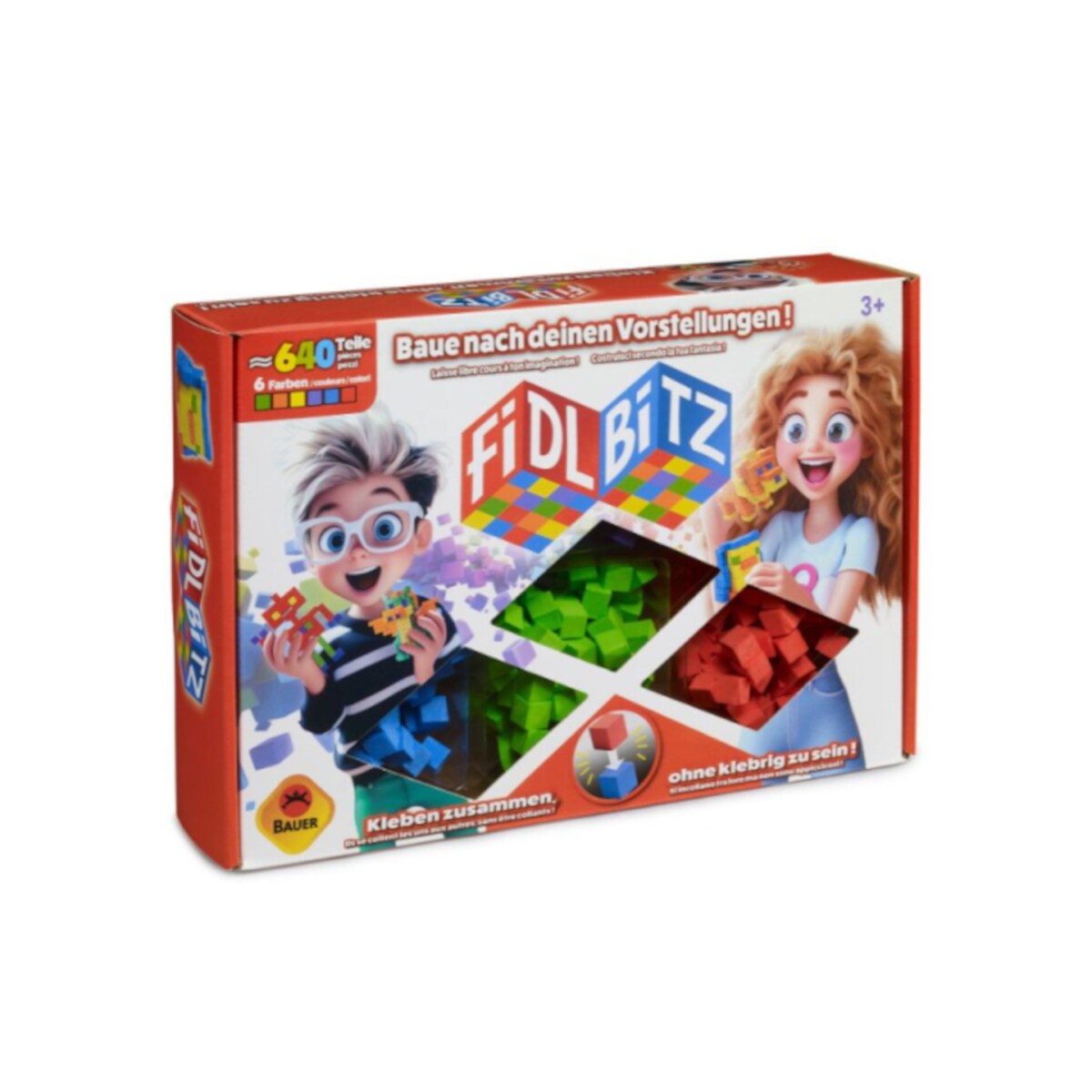 Bauer Spielwaren FidlBitz Deluxe Set &ndash; 640 Sensorikw&uuml;rfel, bunte Farben, Kreativit&auml;t & Bauspa&szlig; - Bild 1