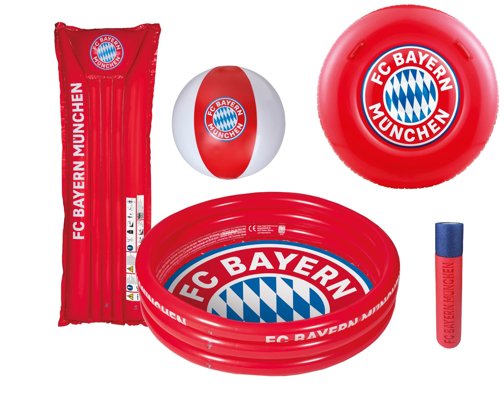 Happy People – FC Bayern München Schwimmset (5-teilig) Luftmatratze Ball Planschbecken Wasserspritze | 04250897427954