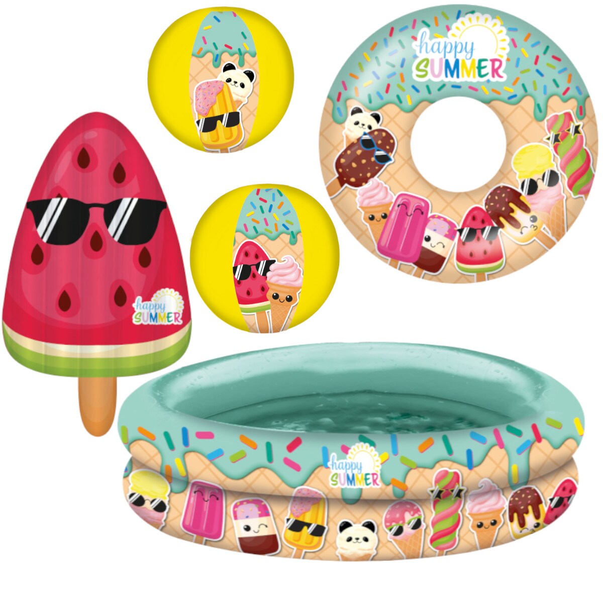 Happy People - Happy Summer Schwimmset (5-teilig) Planschbecken Schwimmring Pool planschen Kinder - Bild 1