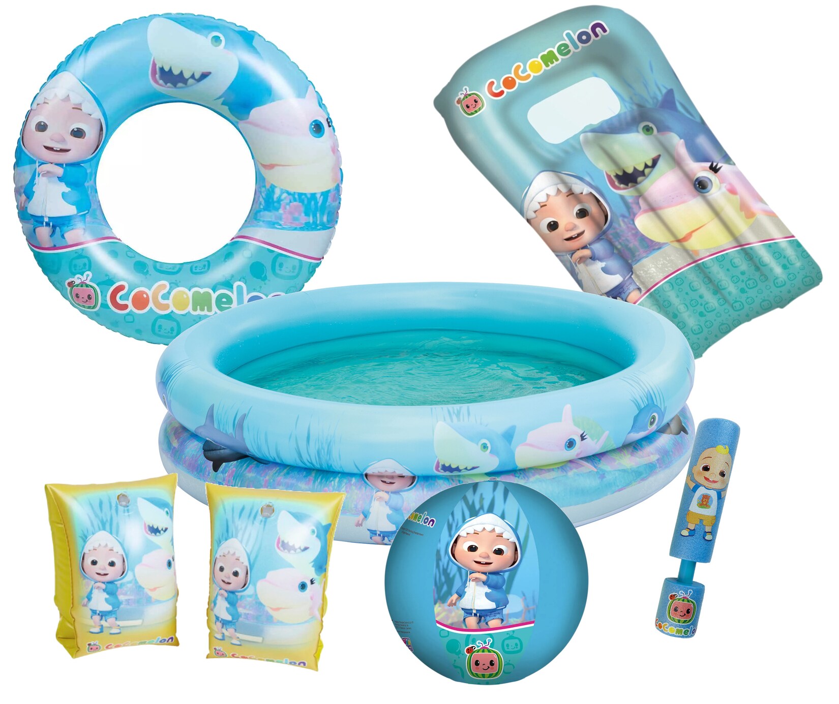 Großes Cocomelon Badeset – Pool, Luftmatratze & Wasserspielzeug (6-teilig) | 04250897428180