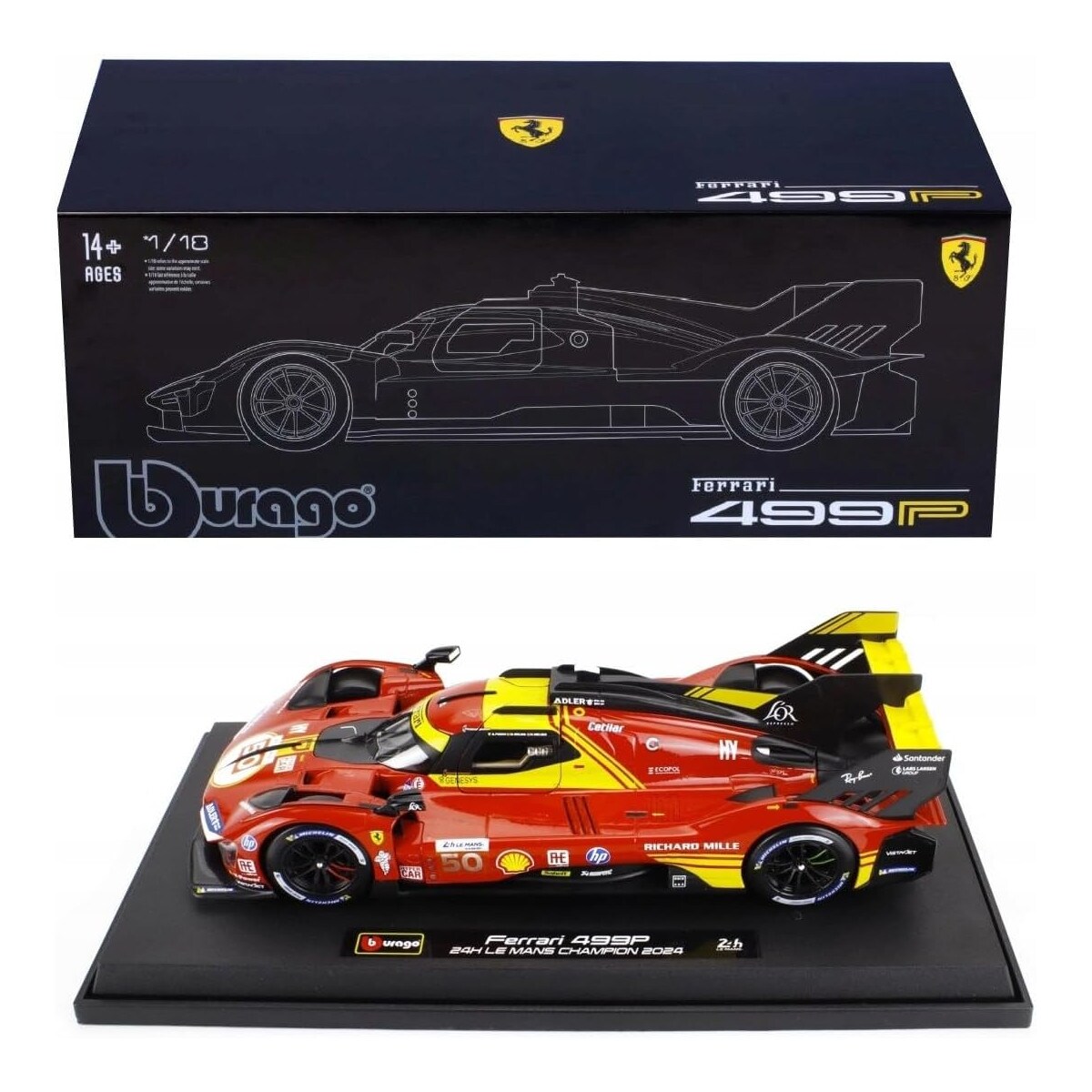 Bburago 18-16312 - Modellauto - Ferrari Deluxe 499P LMH #50 '24 (Maßstab 1:18) Sammler Rennauto