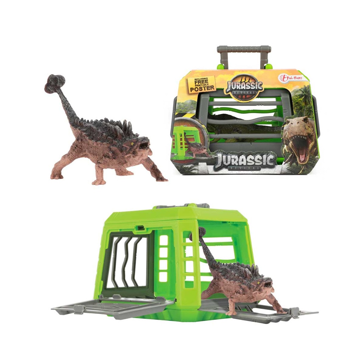 Toi-Toys 37540Z WORLD OF DINOSAURS &ndash; Dinosaurier im K&auml;fig - Tragekoffer mit Figur &ndash; Dino Spielzeug Ankylosaurus - Bild 1