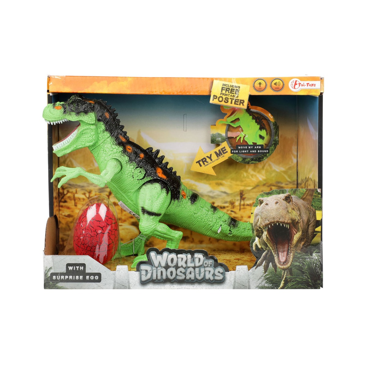 Toi-Toys WORLD OF DINOSAURS Dinosaurier mit Licht & Ton + &Uuml;berraschungs-Ei Batterien inkl. gr&uuml;n - Bild 1