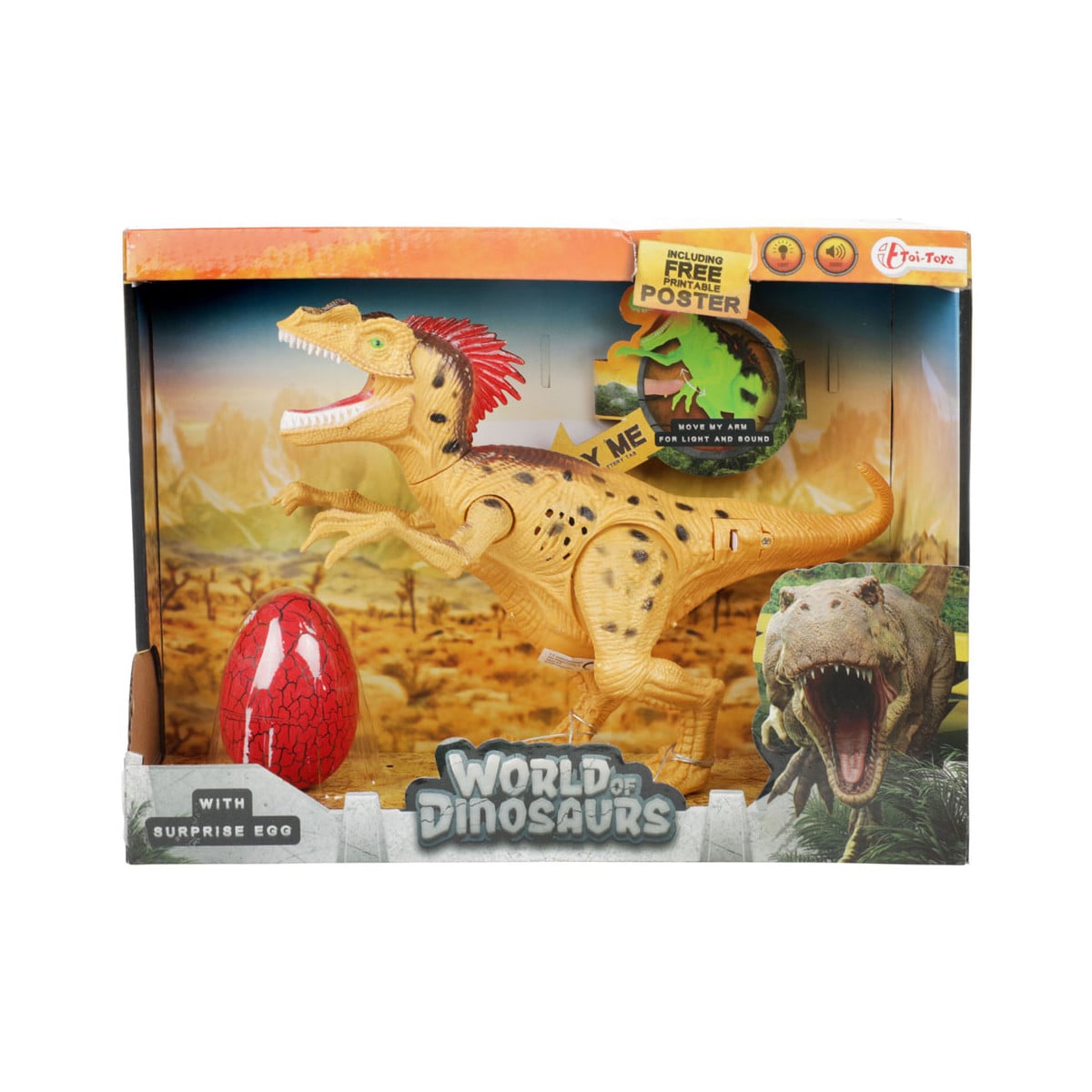 Toi-Toys WORLD OF DINOSAURS Dinosaurier mit Licht & Ton + &Uuml;berraschungs-Ei Batterien inkl. gelb - Bild 1